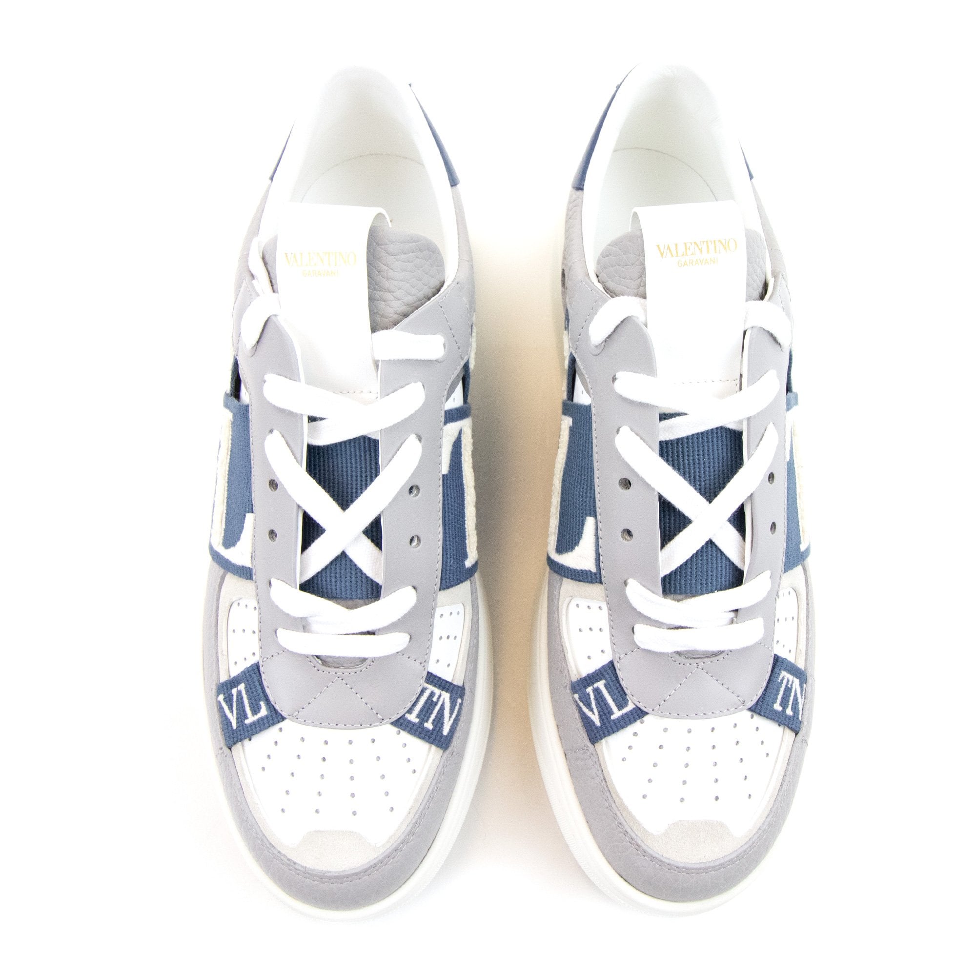 Valentino Vl7n Logo Embellished Leather Trainers Grey/blue