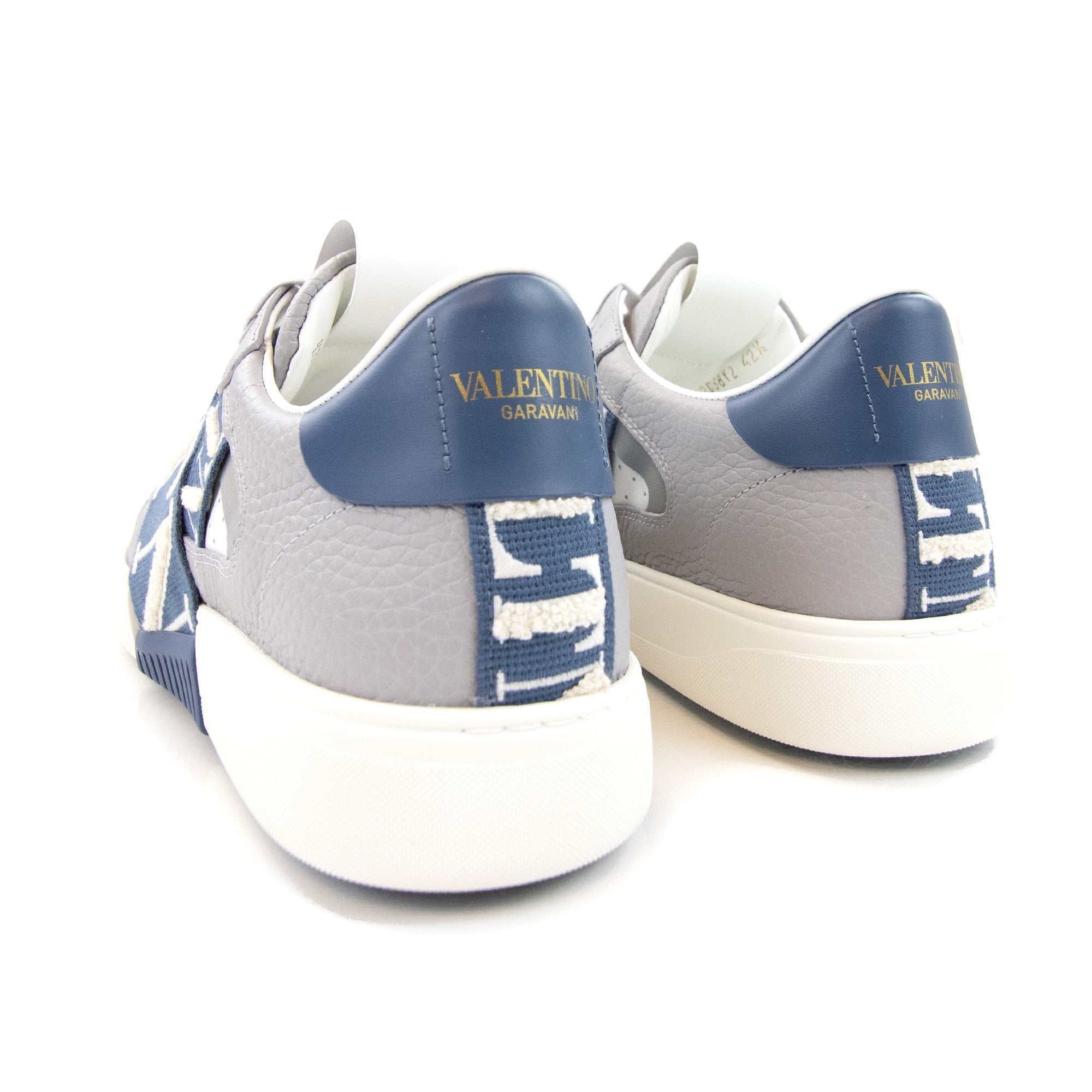 Valentino Vl7n Logo Embellished Leather Trainers Grey/blue