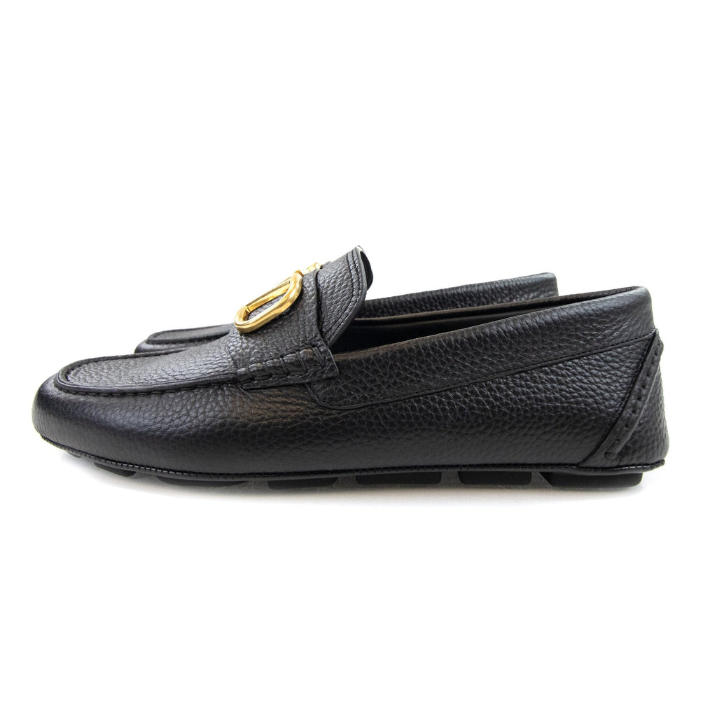 Valentino Vlogo Calfskin Driving Shoe Black/gold