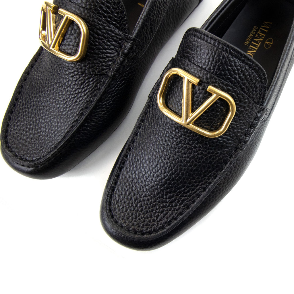 Valentino Vlogo Calfskin Driving Shoe Black/gold