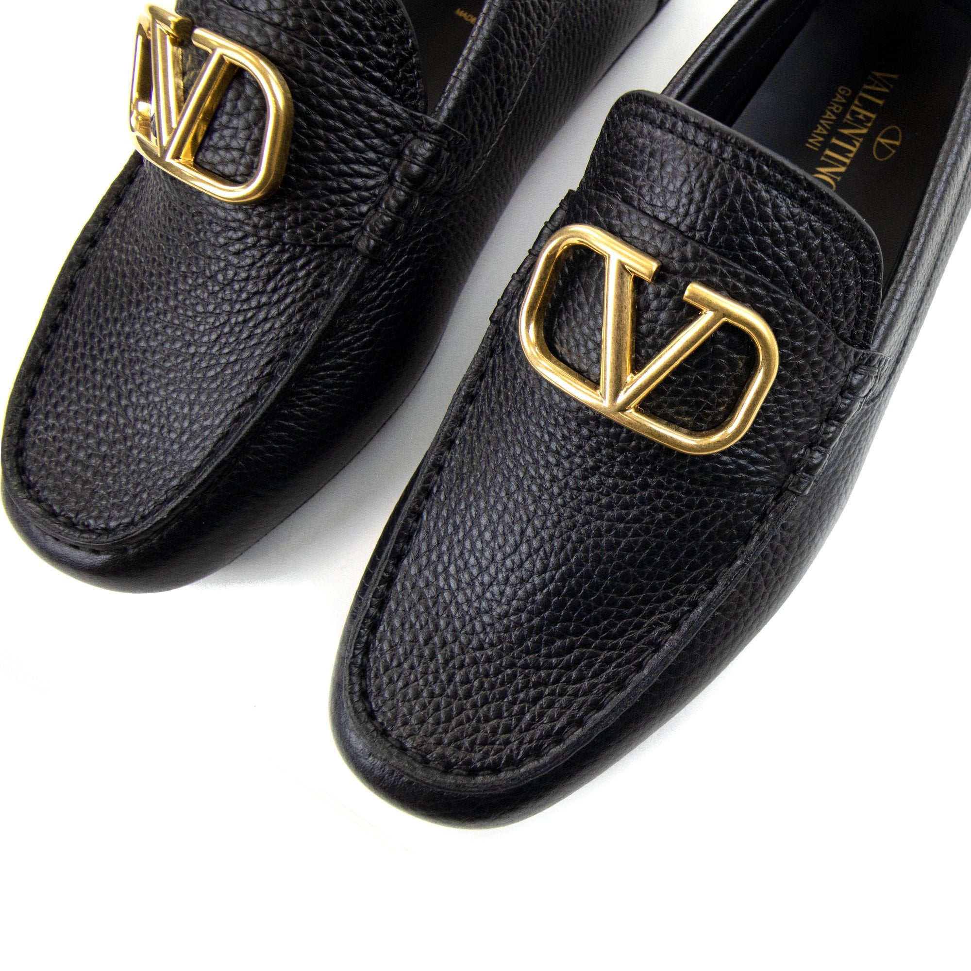 Valentino Vlogo Calfskin Driving Shoe Black/gold