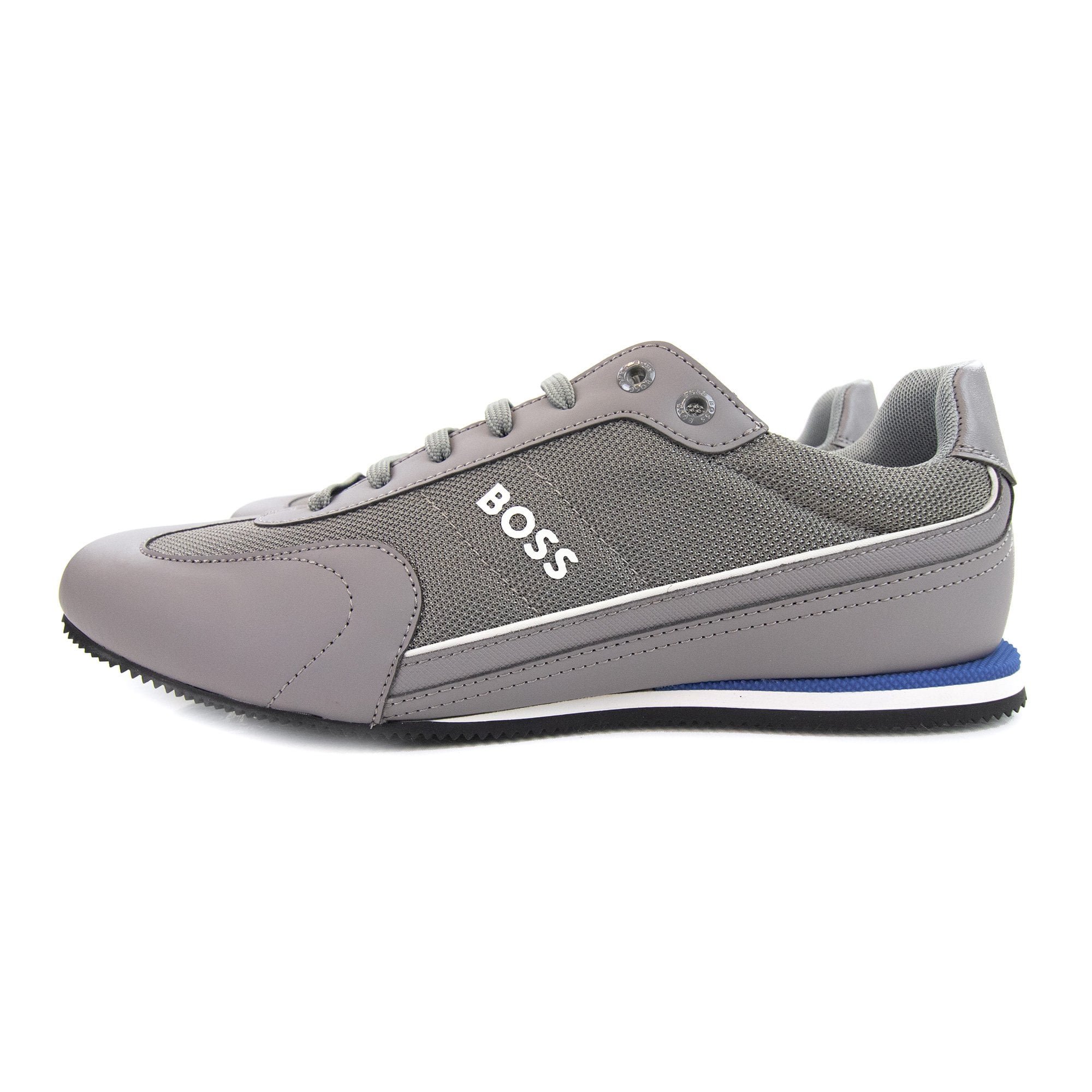 Hugo Boss Rusham Faux Leather And Mesh Trainers Medium Grey