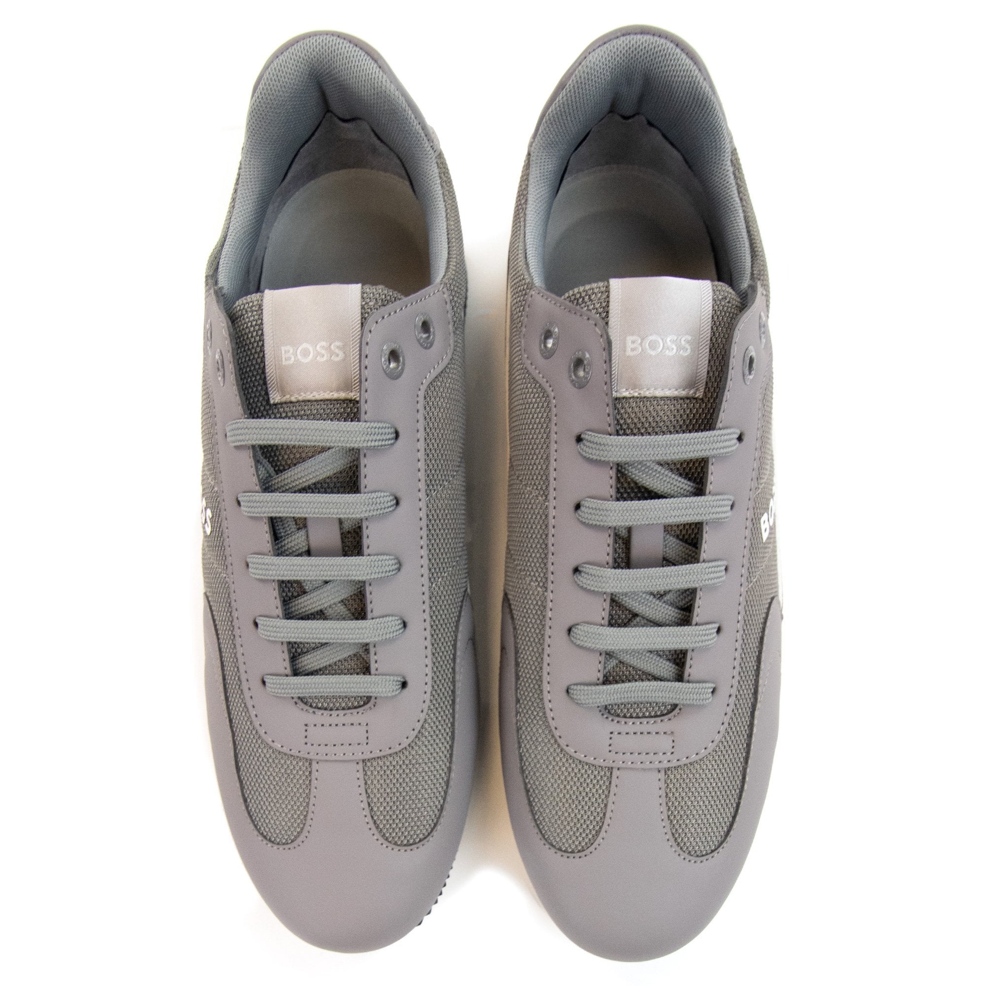 Hugo Boss Rusham Faux Leather And Mesh Trainers Medium Grey