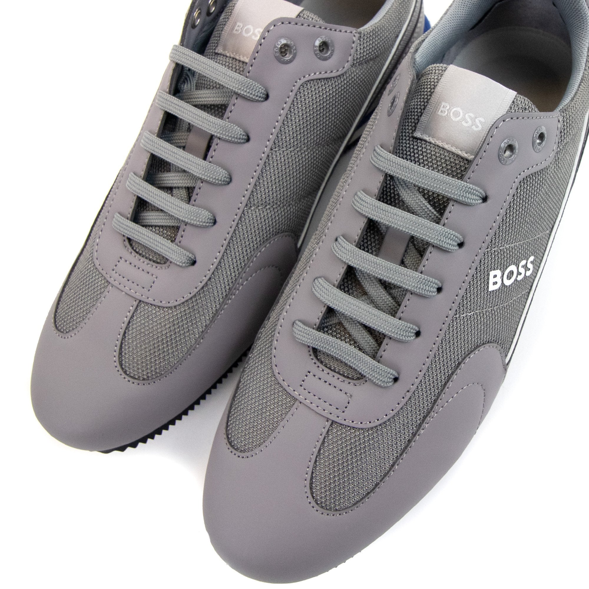 Hugo Boss Rusham Faux Leather And Mesh Trainers Medium Grey