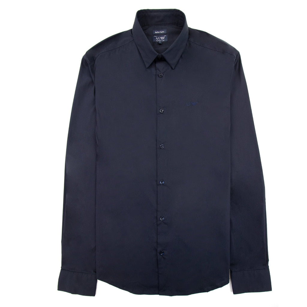 Armani Jeans Aj Embroidered Logo L/s Shirt Navy Blue