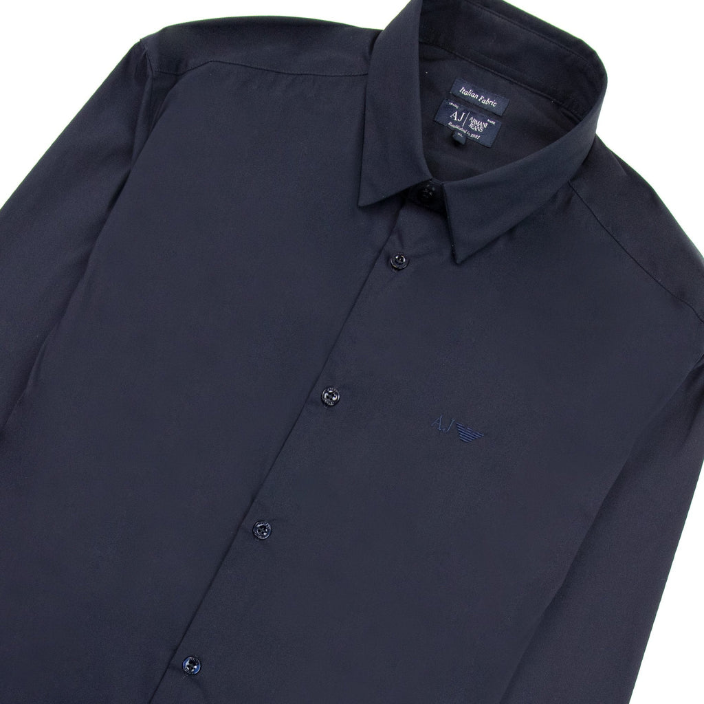 Armani Jeans Aj Embroidered Logo L/s Shirt Navy Blue
