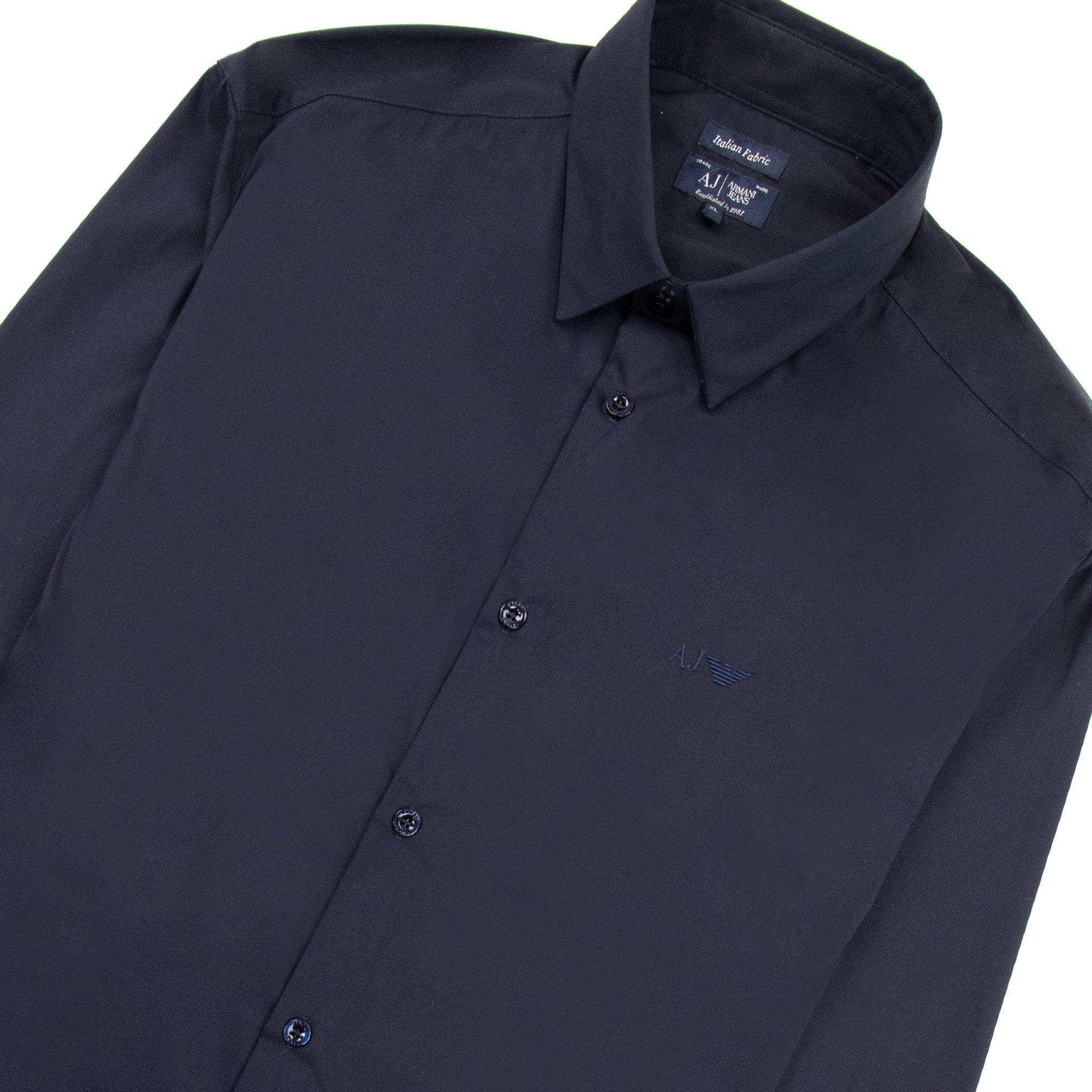 Armani Jeans Aj Embroidered Logo L/s Shirt Navy Blue