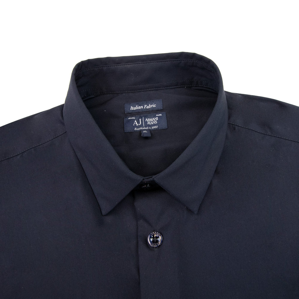 Armani Jeans Aj Embroidered Logo L/s Shirt Navy Blue