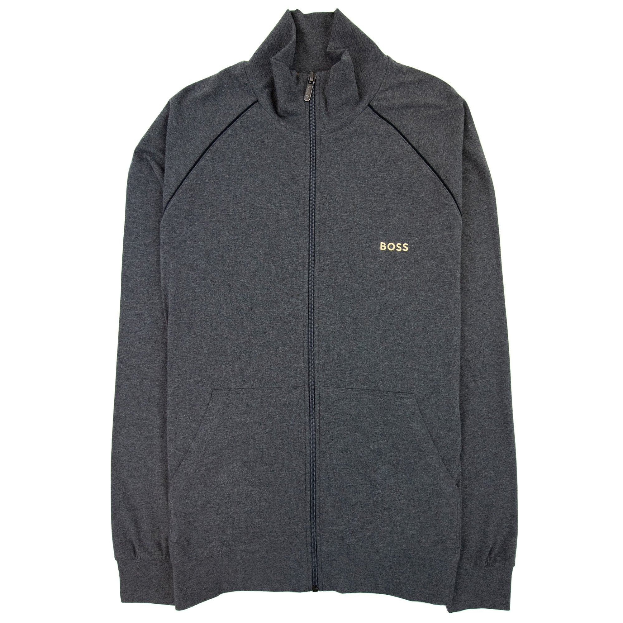 Hugo Boss Logo-embroidered Zip-up Jacket In Stretch Cotton Dark Grey 010