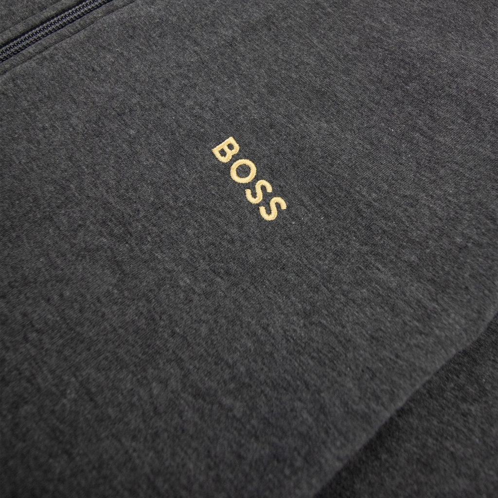 Hugo Boss Logo-embroidered Zip-up Jacket In Stretch Cotton Dark Grey 010