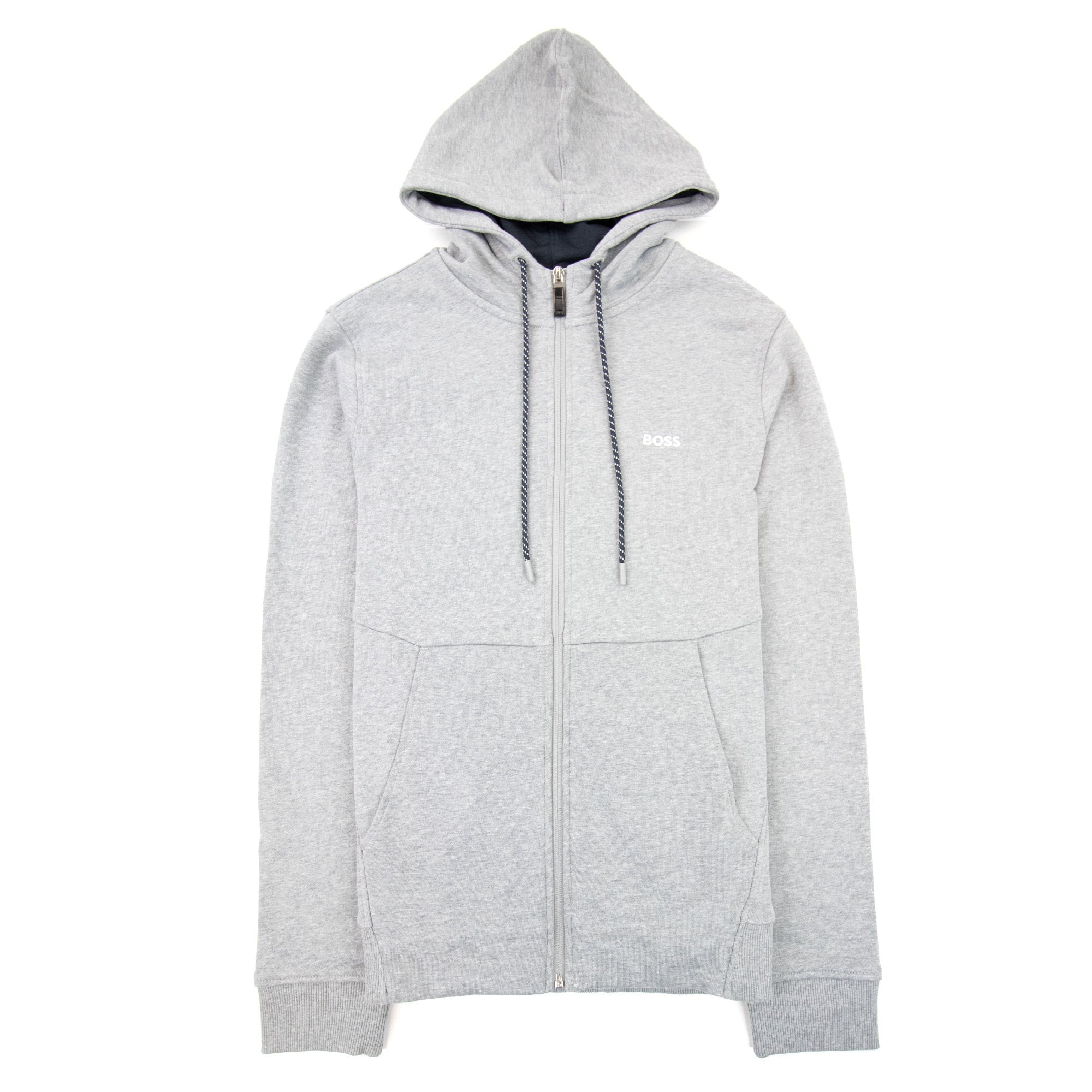 Hugo Boss Saggy Embroidered Contrast Logo Zip Up Sweatshirt Grey 059