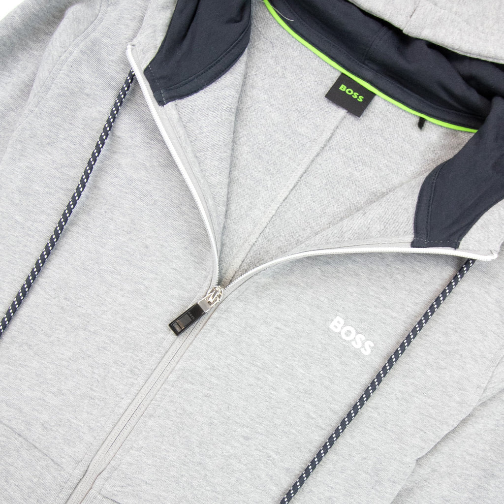 Hugo Boss Saggy Embroidered Contrast Logo Zip Up Sweatshirt Grey 059
