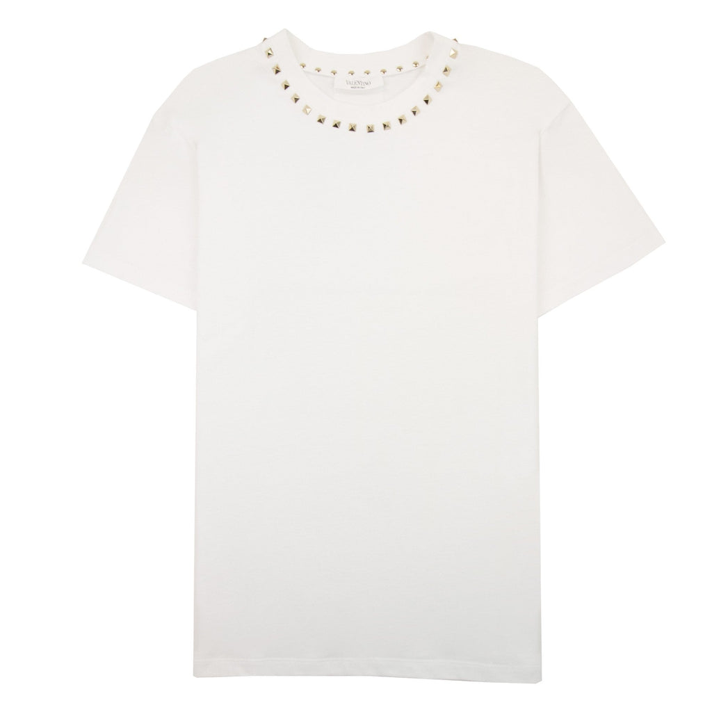 Valentino Cotton Crewneck T-shirt With Gold Untitled Studs White