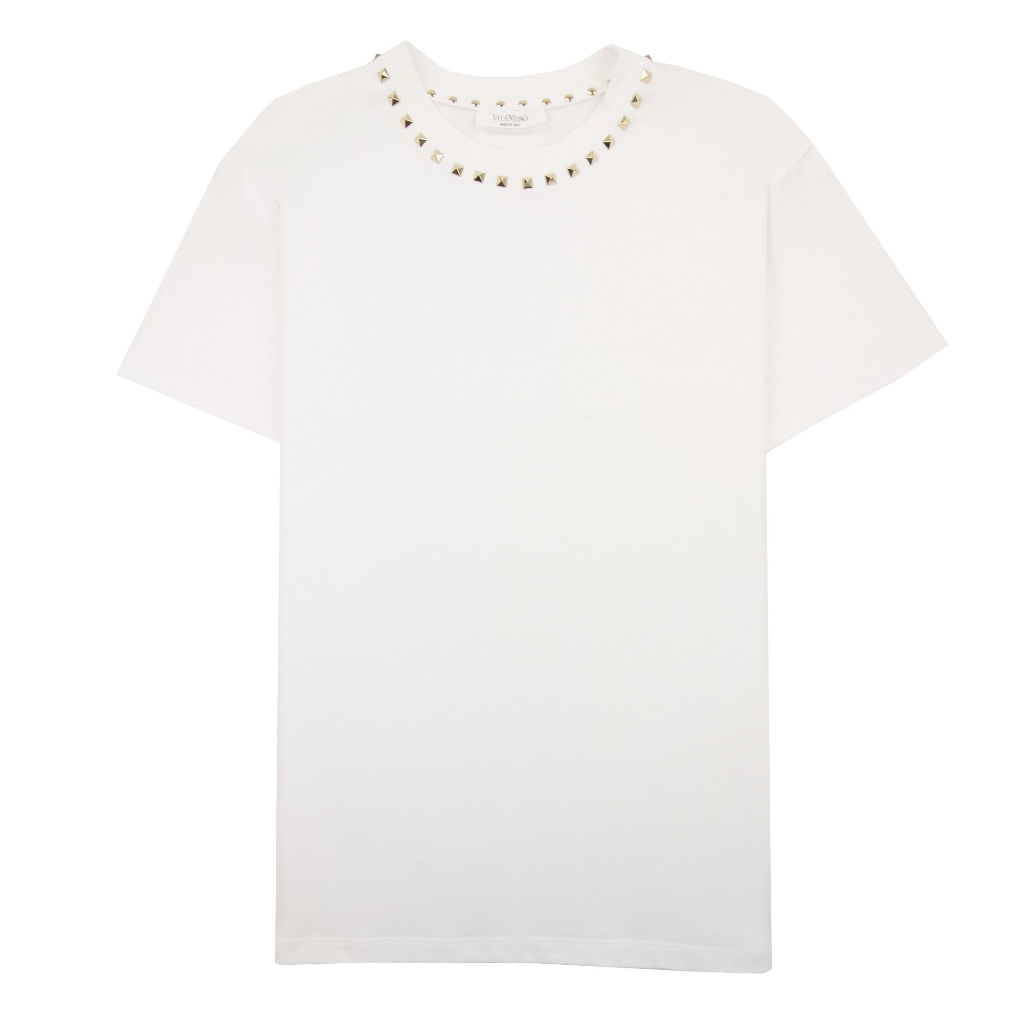 Valentino Cotton Crewneck T-shirt With Gold Untitled Studs White