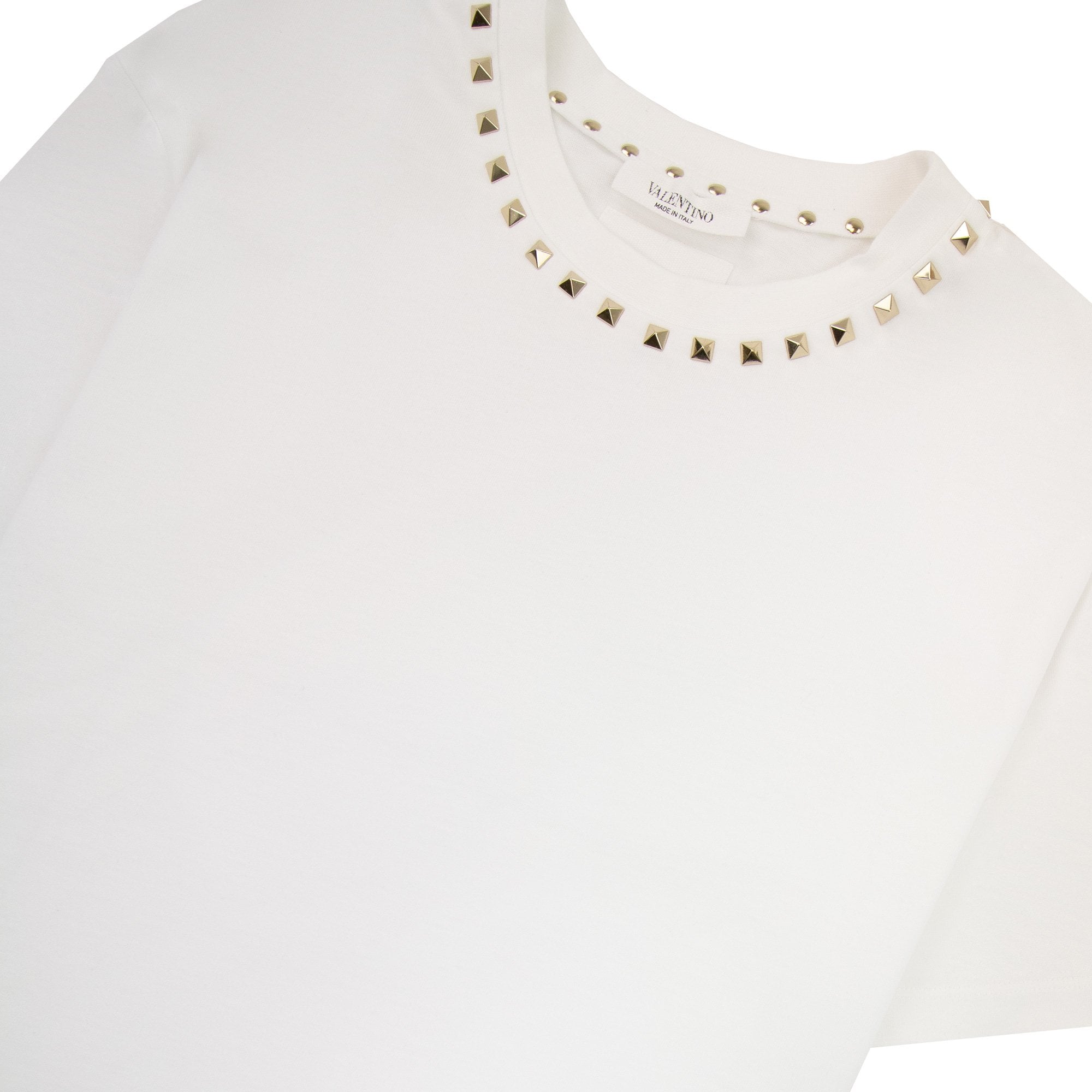 Valentino Cotton Crewneck T-shirt With Gold Untitled Studs White