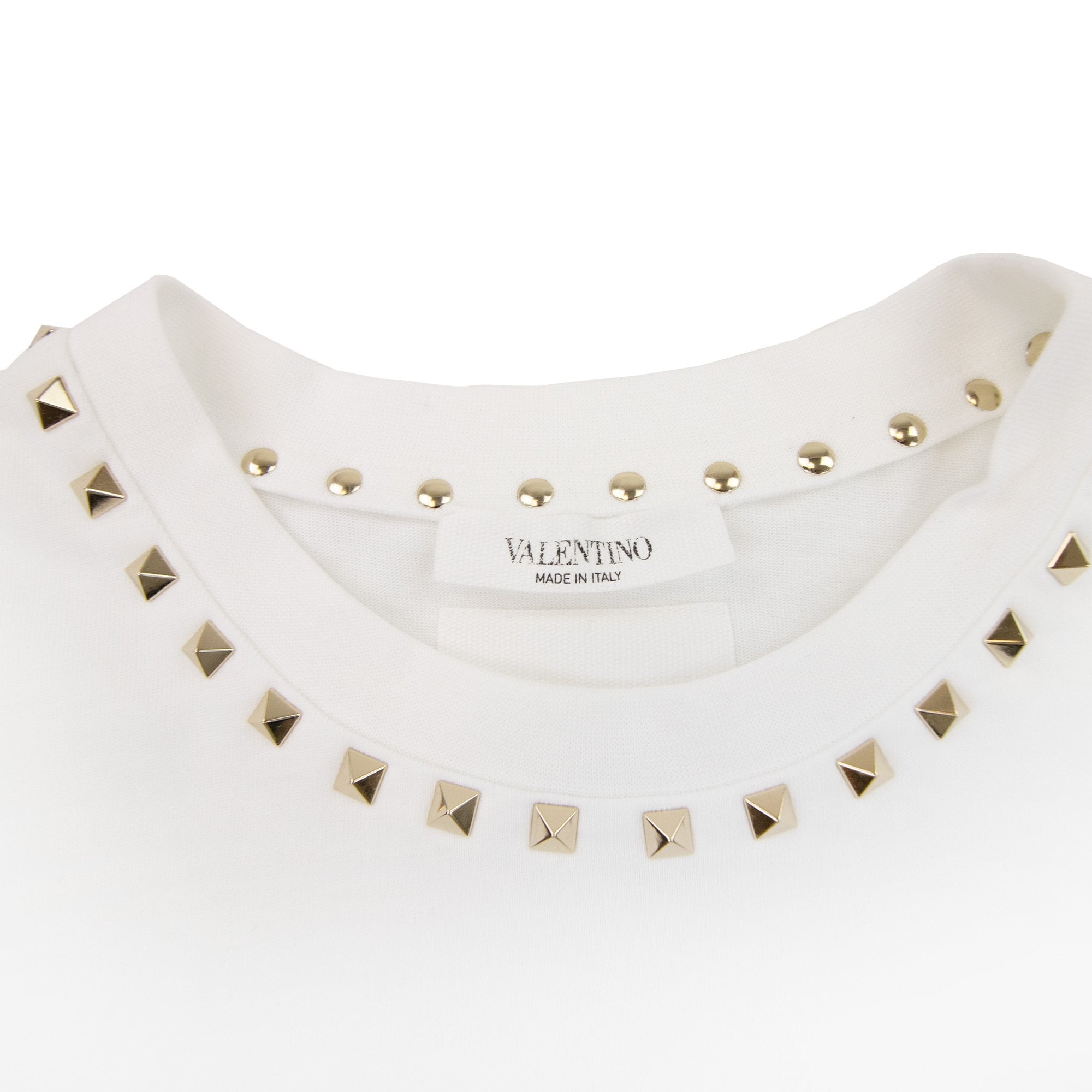 Valentino Cotton Crewneck T-shirt With Gold Untitled Studs White