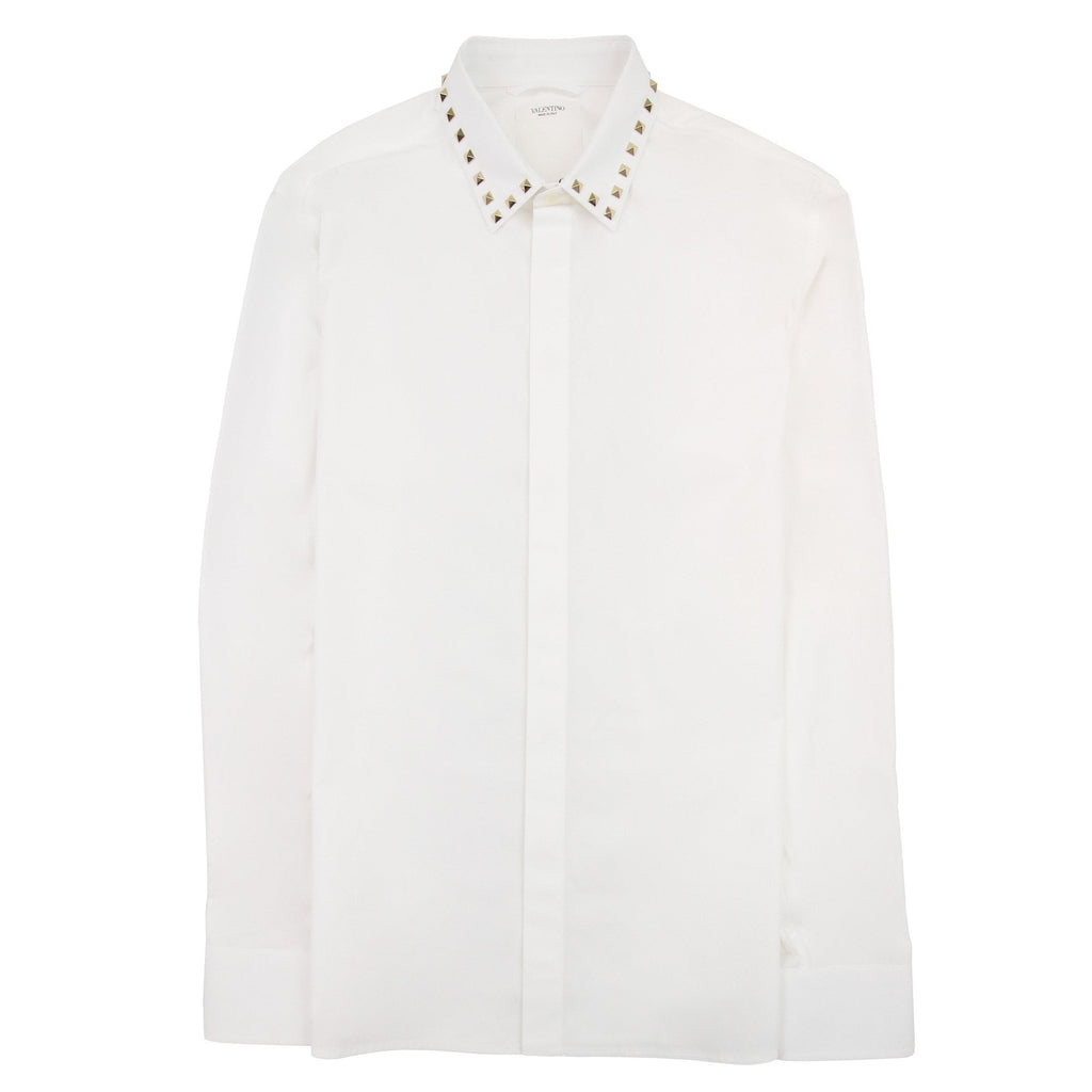Valentino Long Sleeve Cotton Shirt With Black Untitled Studs White