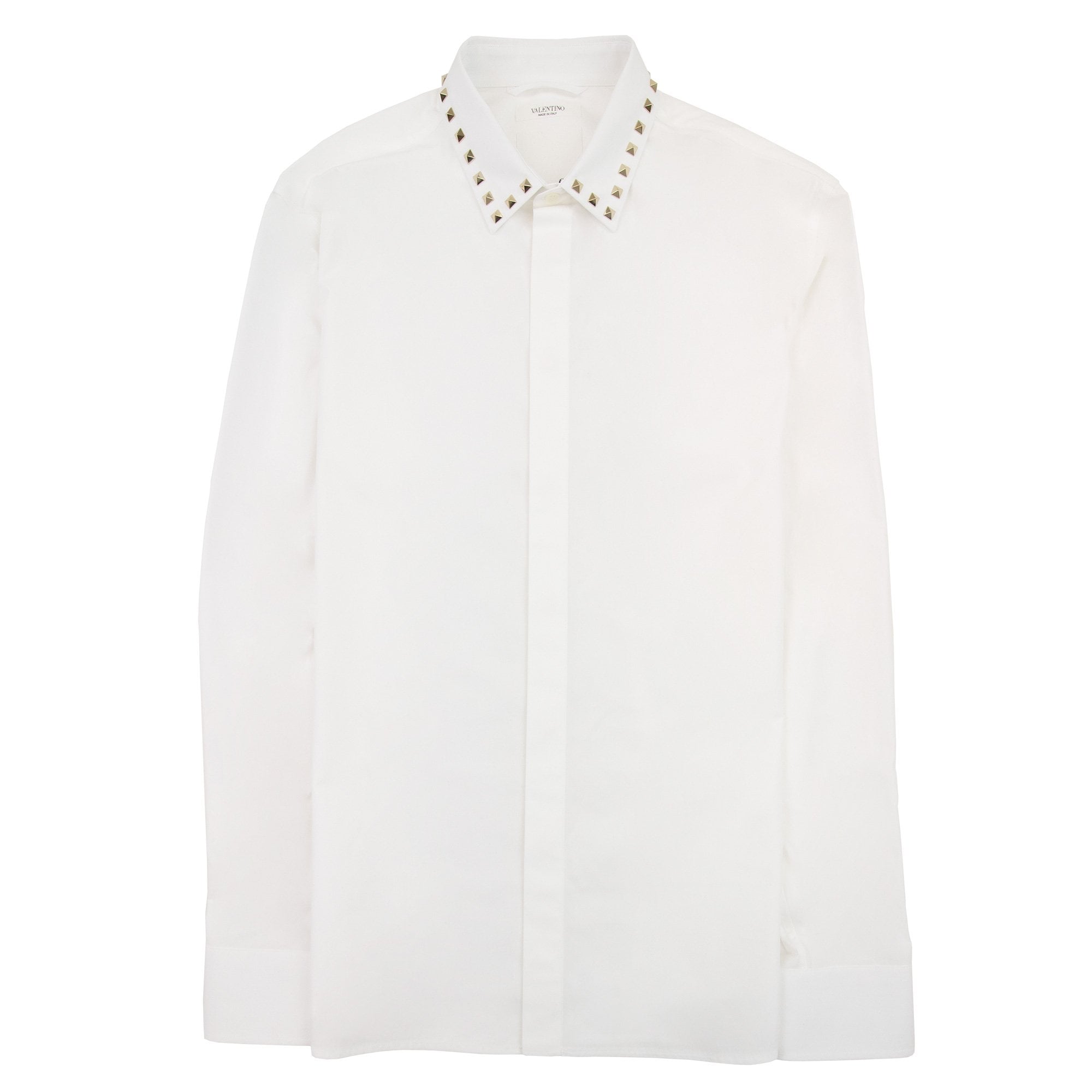 Valentino Long Sleeve Cotton Shirt With Black Untitled Studs White
