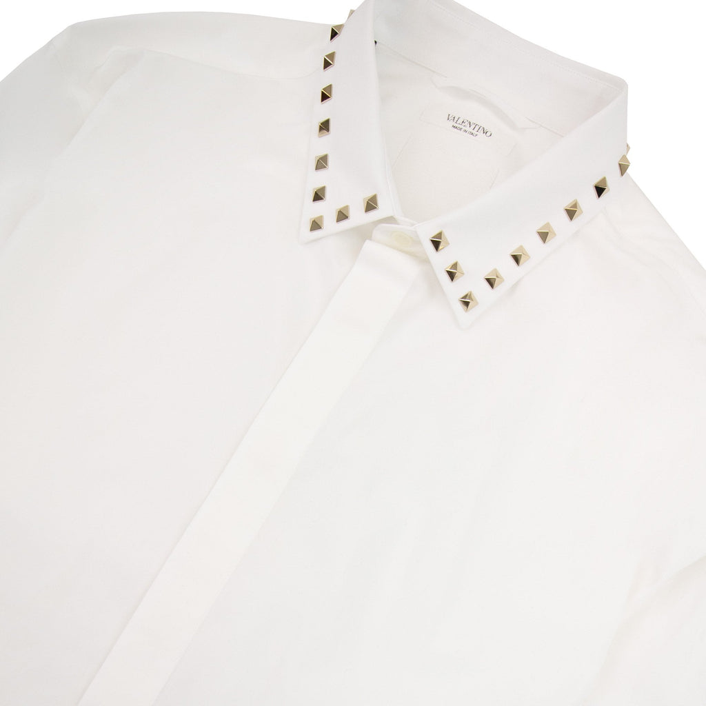 Valentino Long Sleeve Cotton Shirt With Black Untitled Studs White