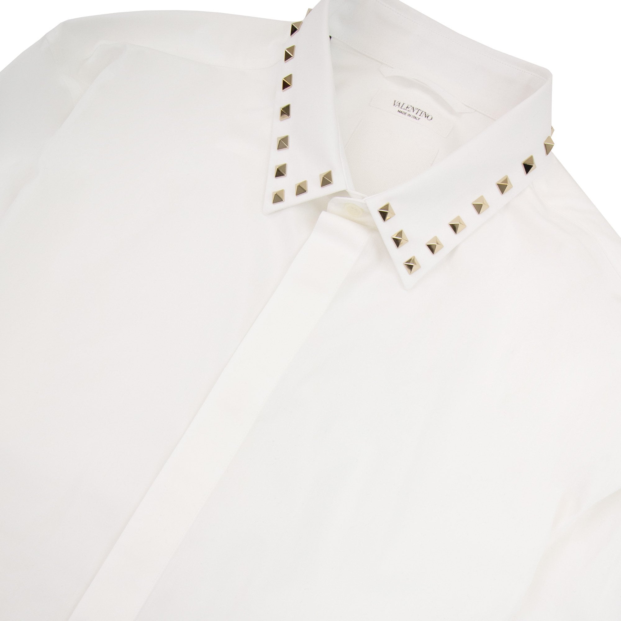Valentino Long Sleeve Cotton Shirt With Black Untitled Studs White