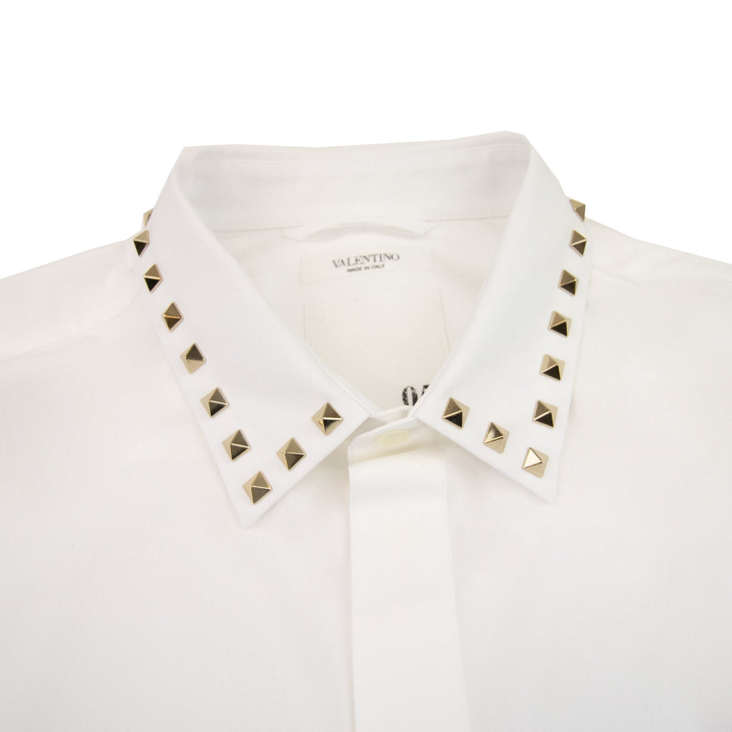 Valentino Long Sleeve Cotton Shirt With Black Untitled Studs White
