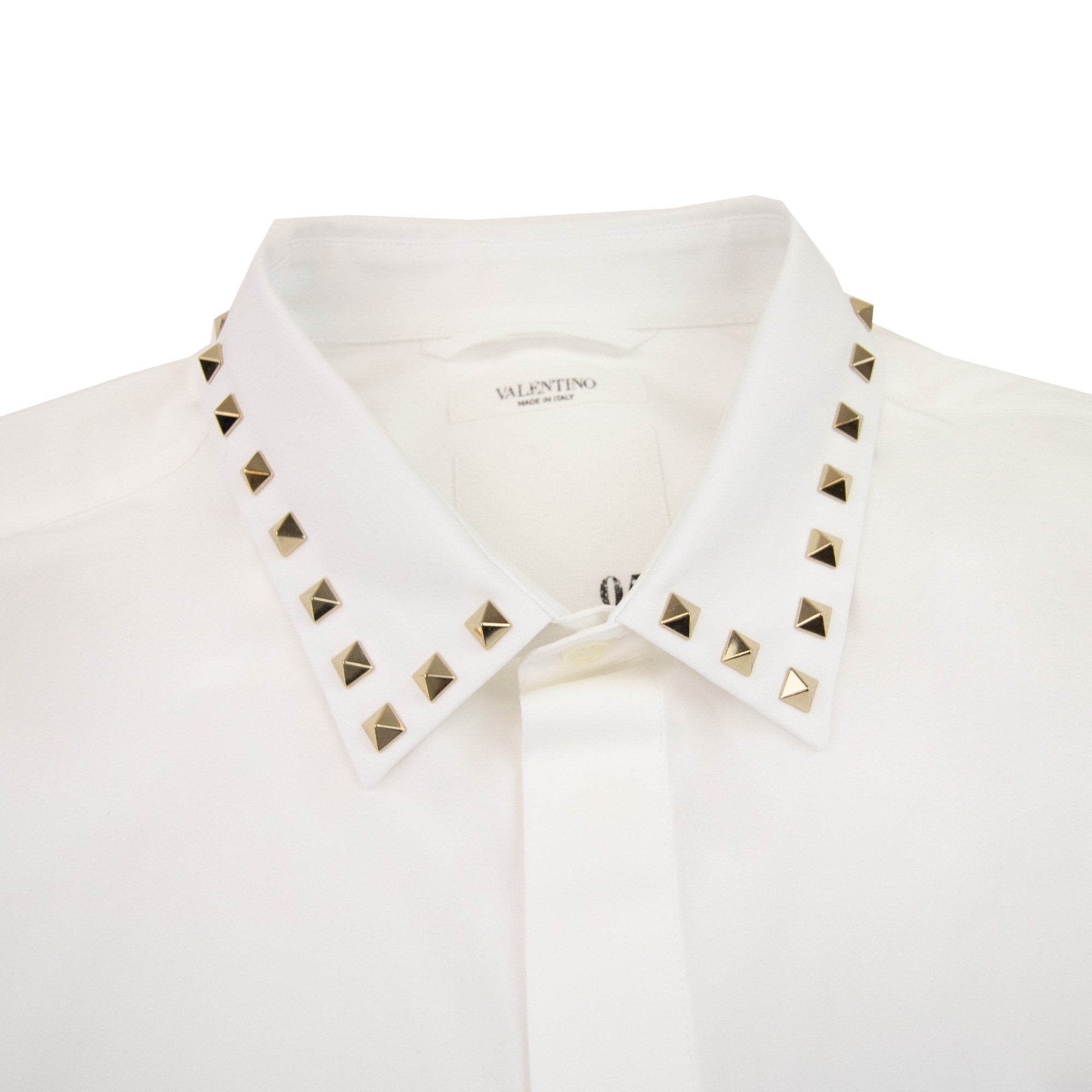 Valentino Long Sleeve Cotton Shirt With Black Untitled Studs White