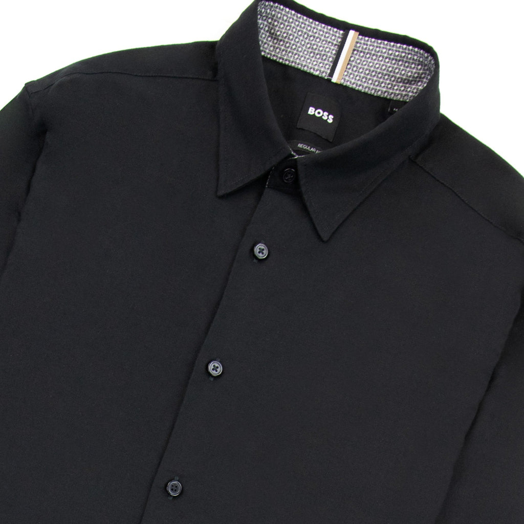 Hugo Boss Regular-fit Shirt In Brushed-cotton Flannel Black 001