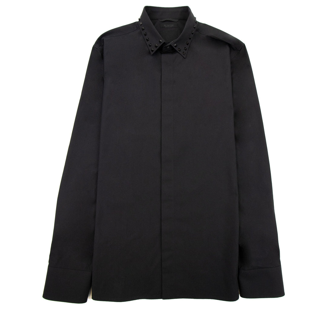 Valentino Long Sleeve Cotton Shirt With Black Untitled Studs Black