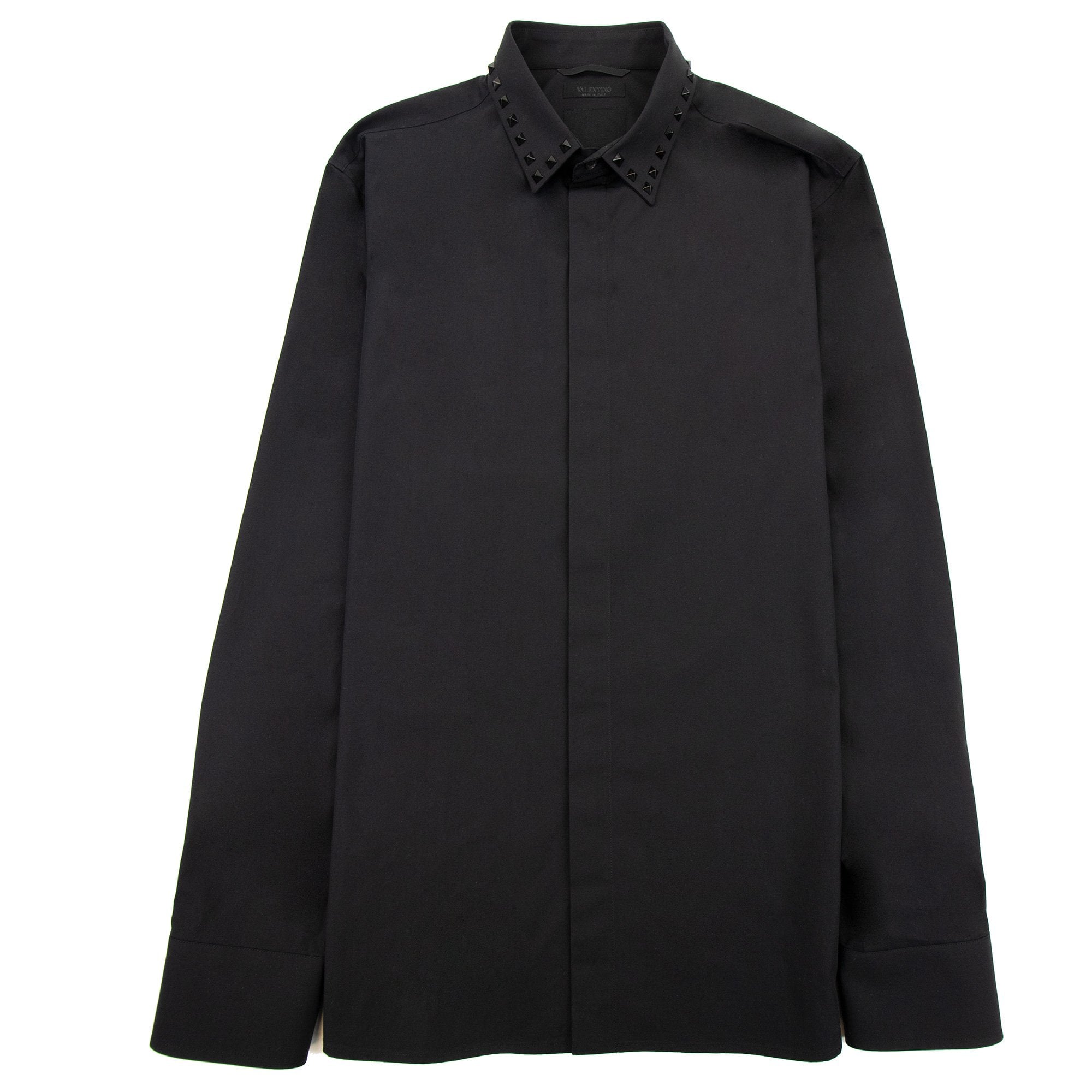 Valentino Long Sleeve Cotton Shirt With Black Untitled Studs Black