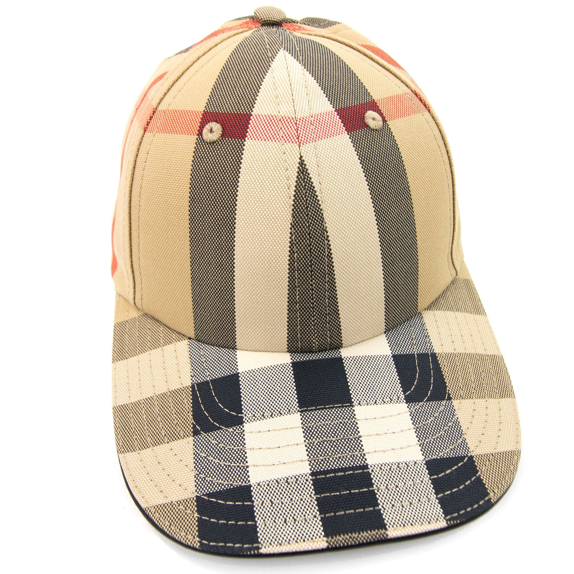 Burberry Embroidered Logo Check Cotton Baseball Cap Archive Beige