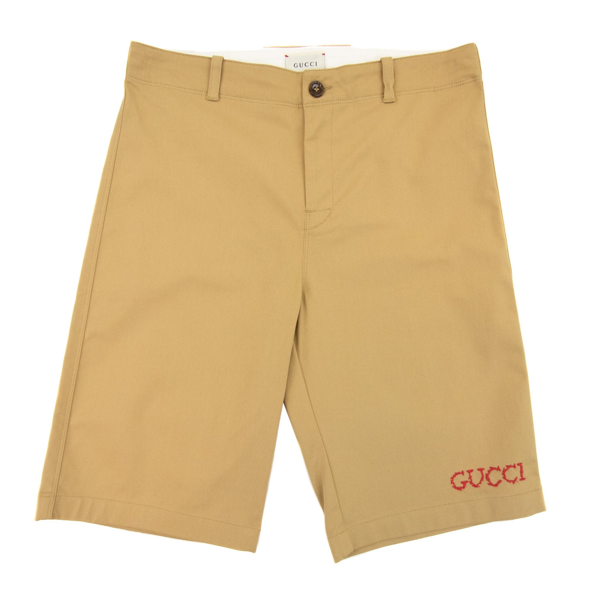 Gucci Junior Embroidered Logo Chino Shorts Beige