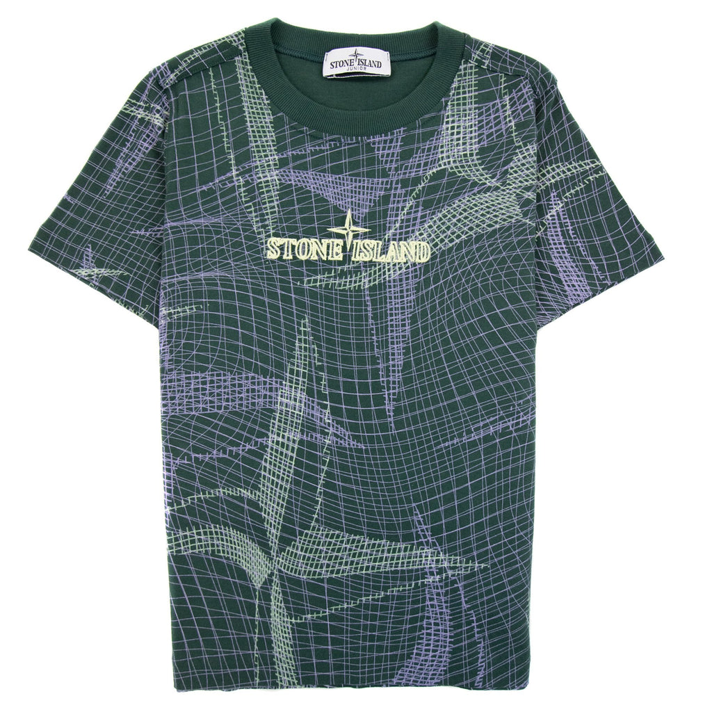 Stone Island Junior 20621 Camouflage Logo T Shirt Bottle Green V0053
