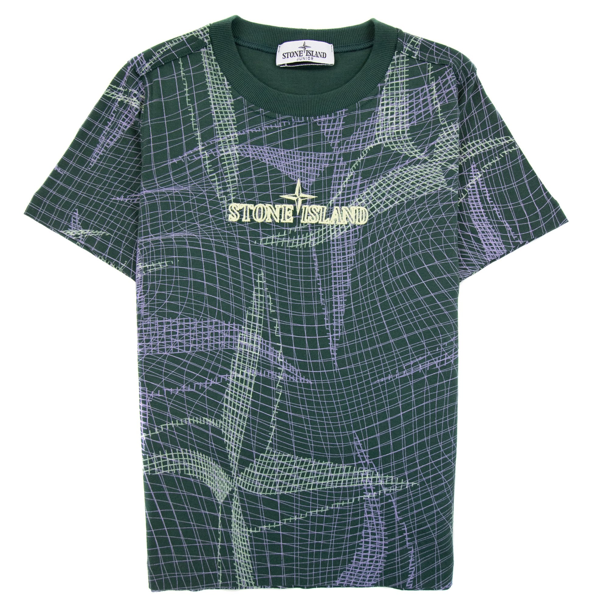 Stone Island Junior 20621 Camouflage Logo T Shirt Bottle Green V0053