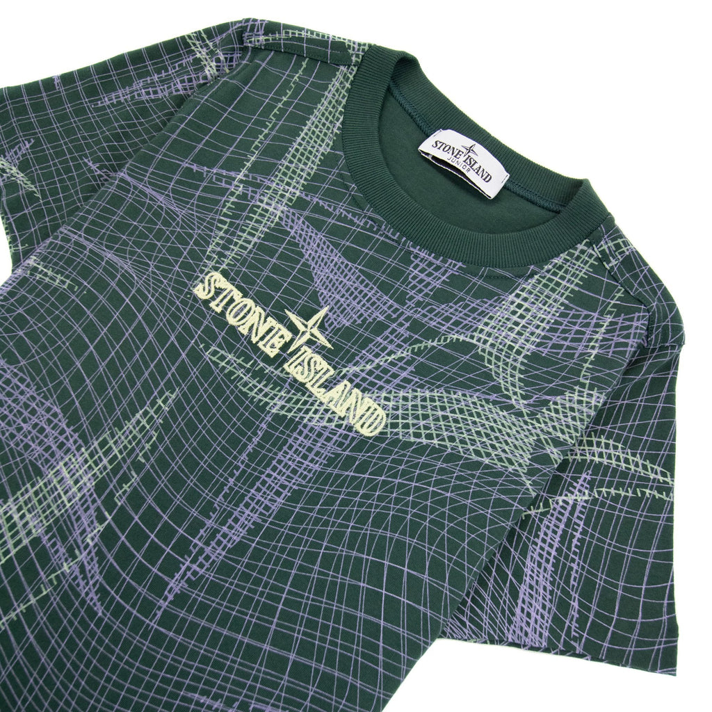 Stone Island Junior 20621 Camouflage Logo T Shirt Bottle Green V0053