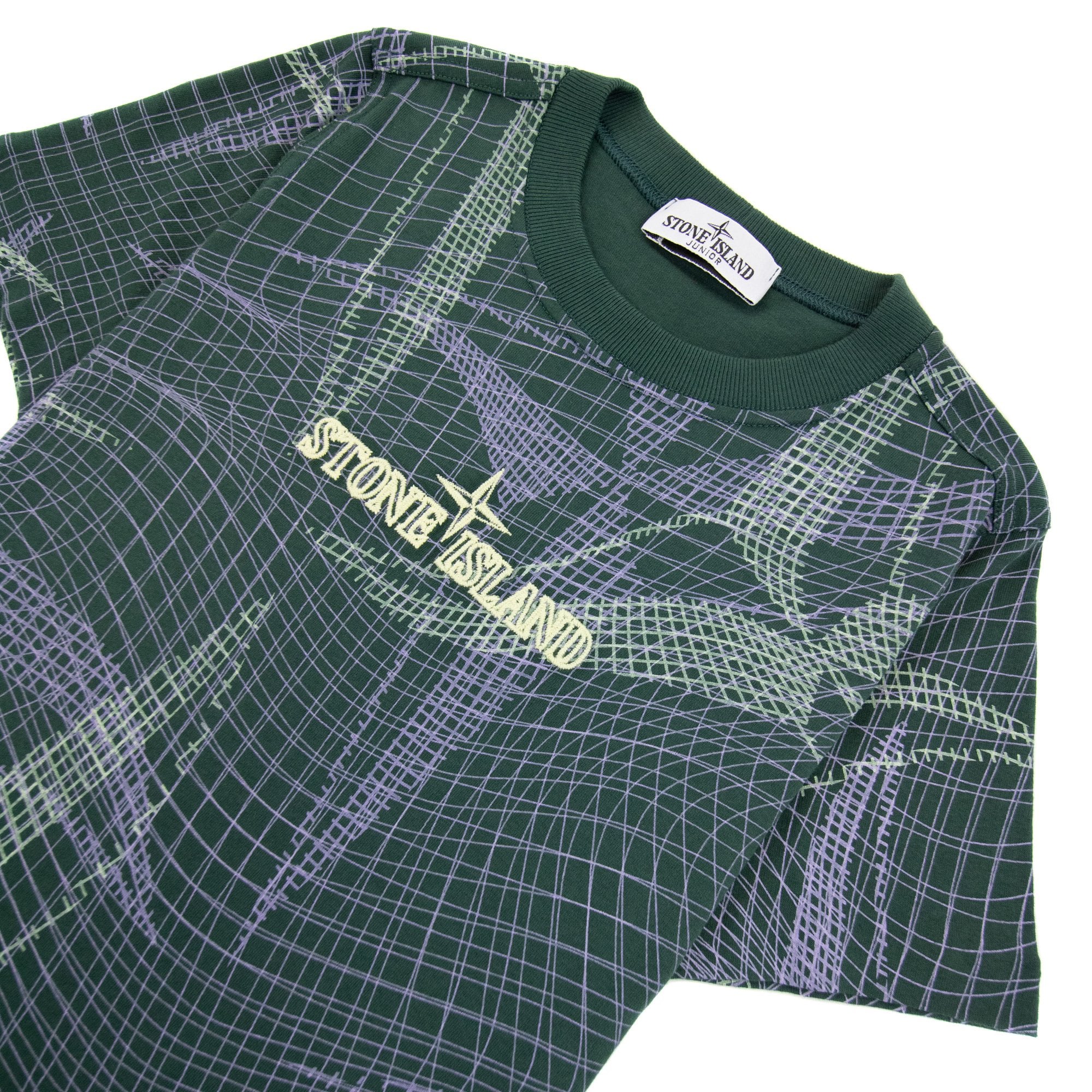 Stone Island Junior 20621 Camouflage Logo T Shirt Bottle Green V0053