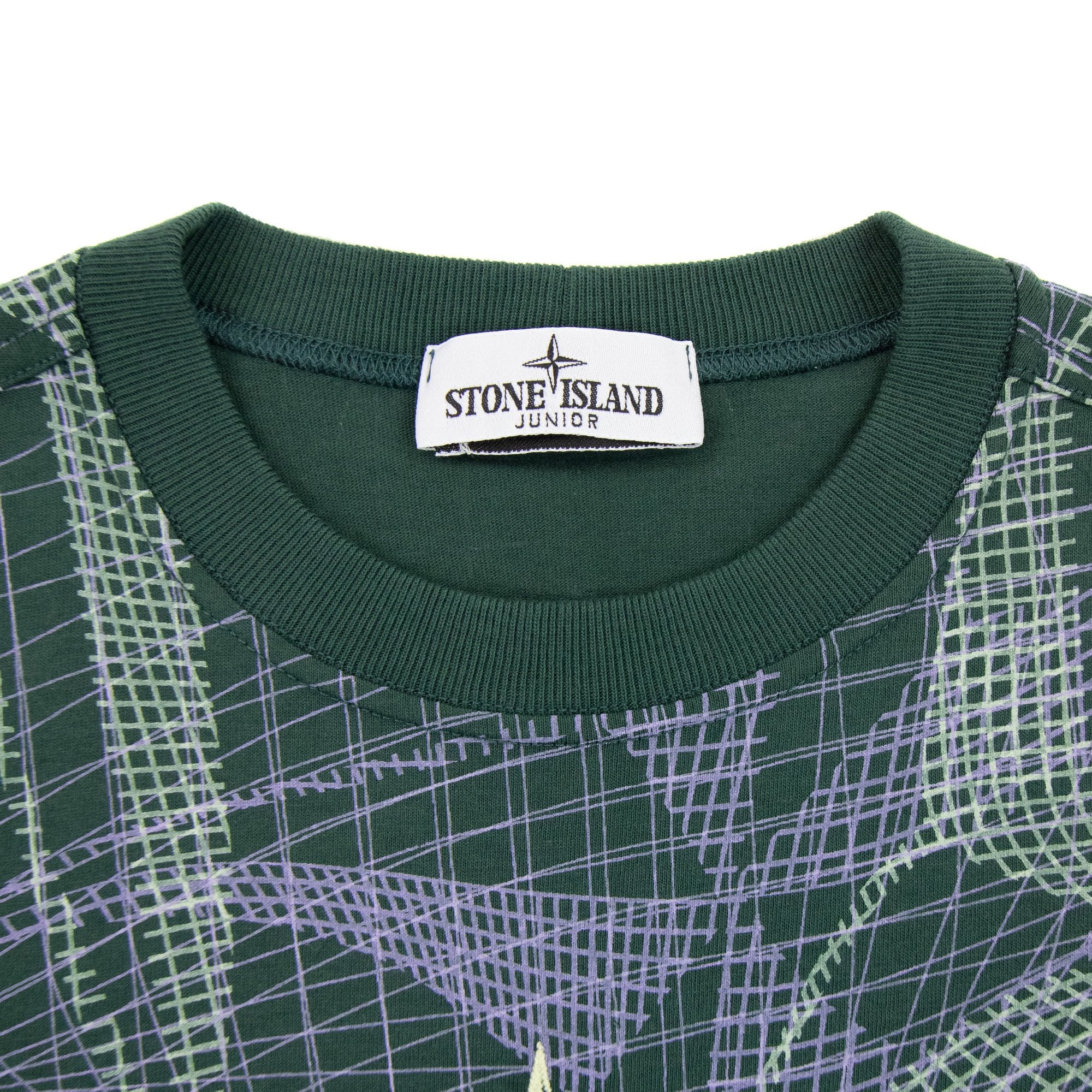 Stone Island Junior 20621 Camouflage Logo T Shirt Bottle Green V0053