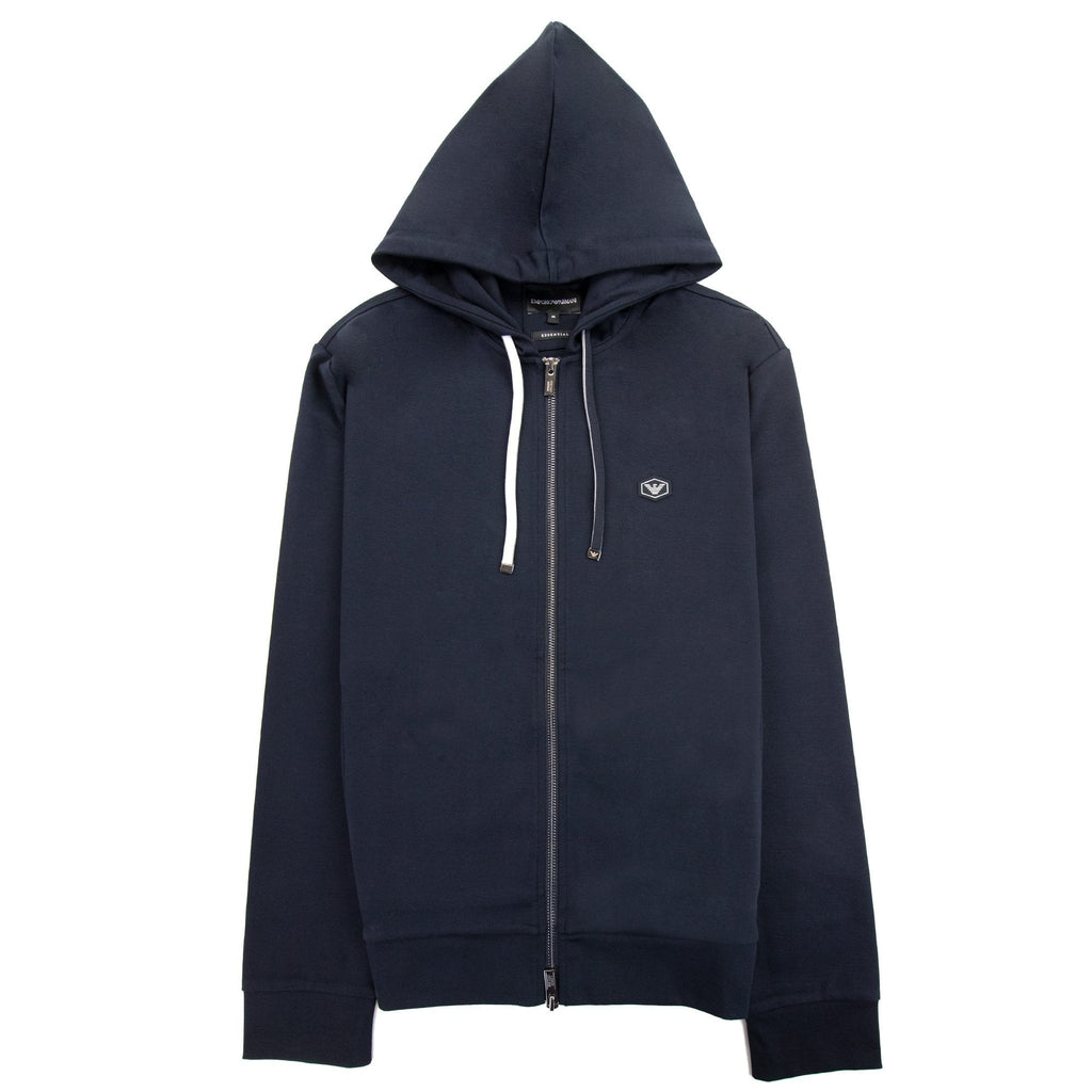 Emporio Armani Hooded Zipped Ponte-di-roma Sweatshirt Navy