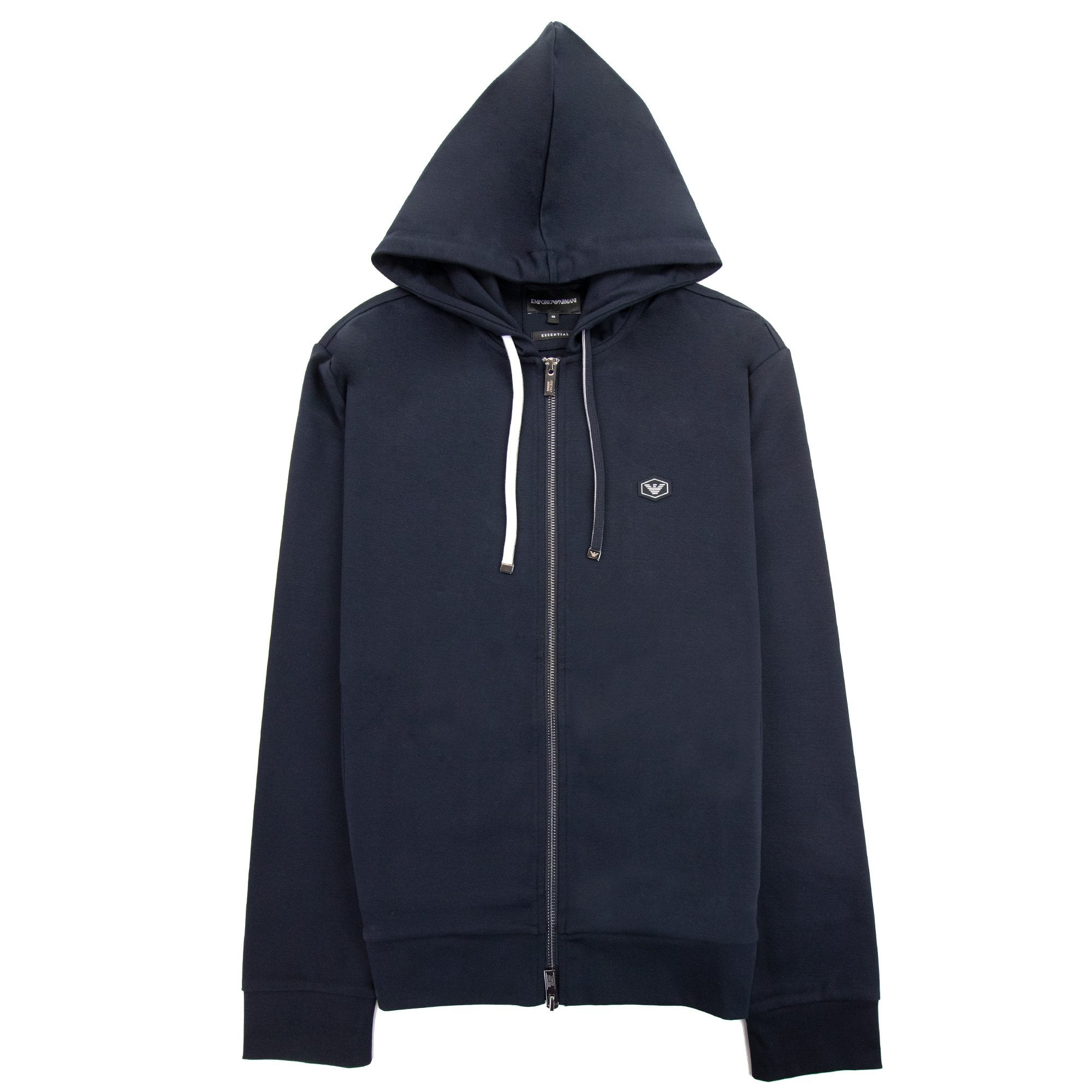 Emporio Armani Hooded Zipped Ponte-di-roma Sweatshirt Navy