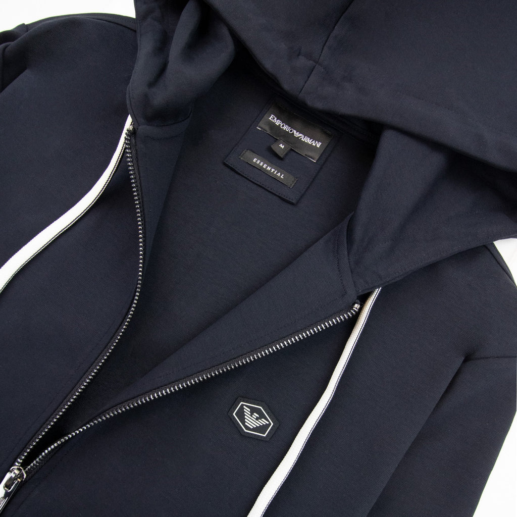 Emporio Armani Hooded Zipped Ponte-di-roma Sweatshirt Navy
