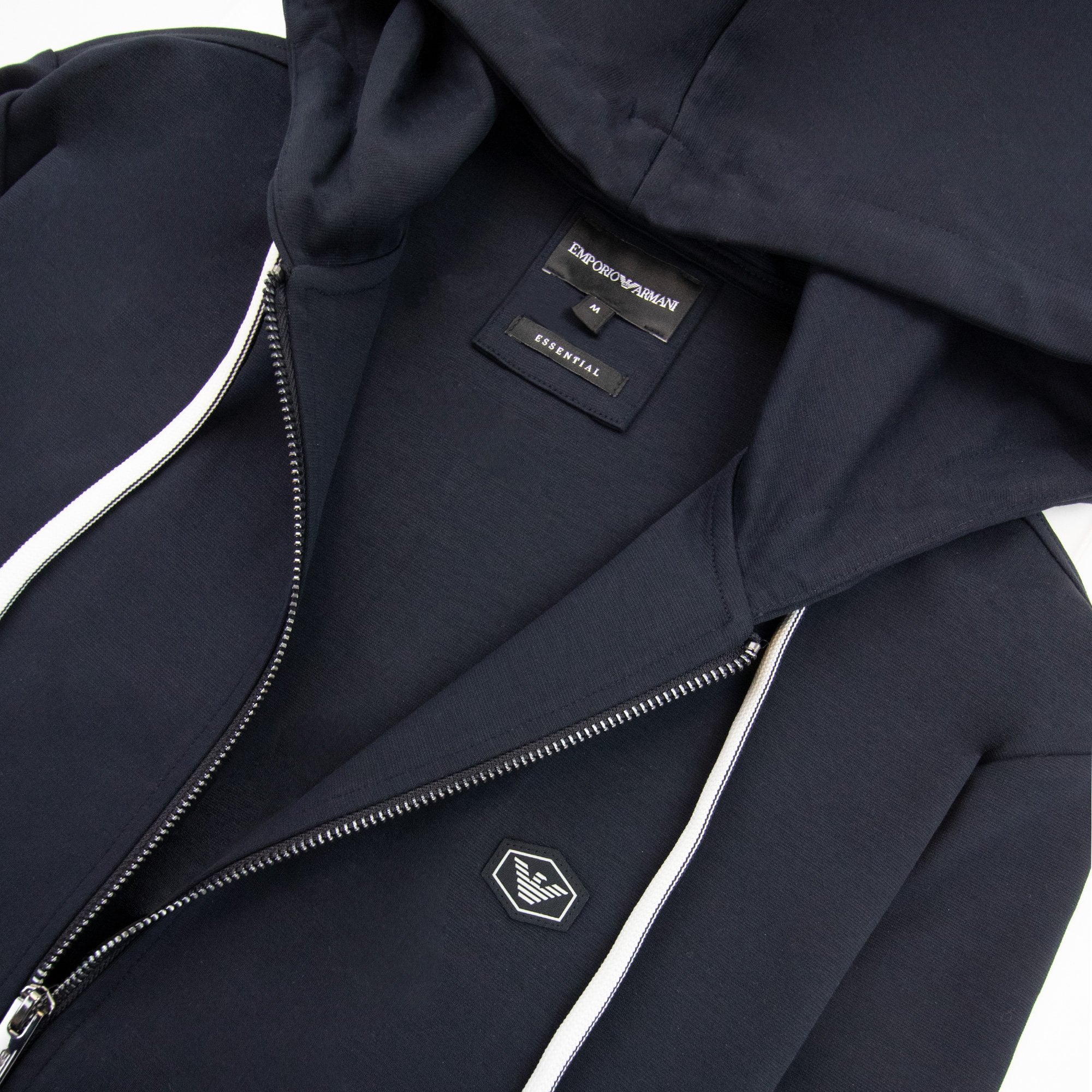 Emporio Armani Hooded Zipped Ponte-di-roma Sweatshirt Navy