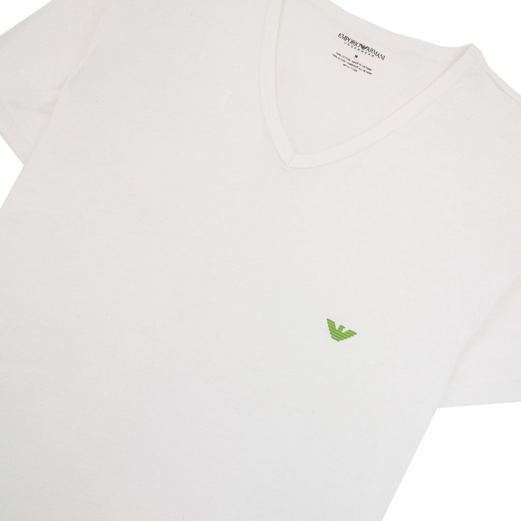 Emporio Armani V Neck Logo T Shirt White
