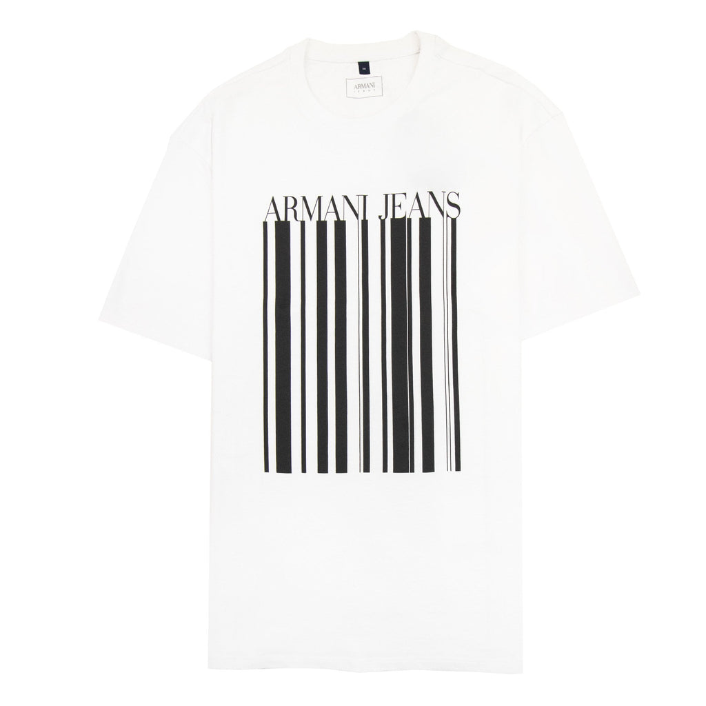 Armani Jeans Barcode Print Logo T Shirt White