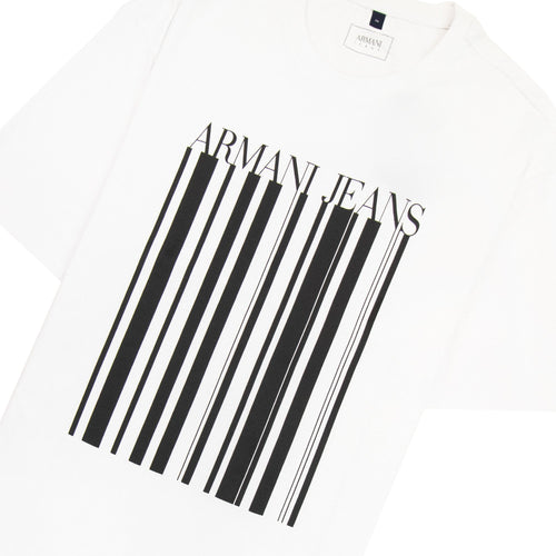 Armani Jeans Barcode Print Logo T Shirt White