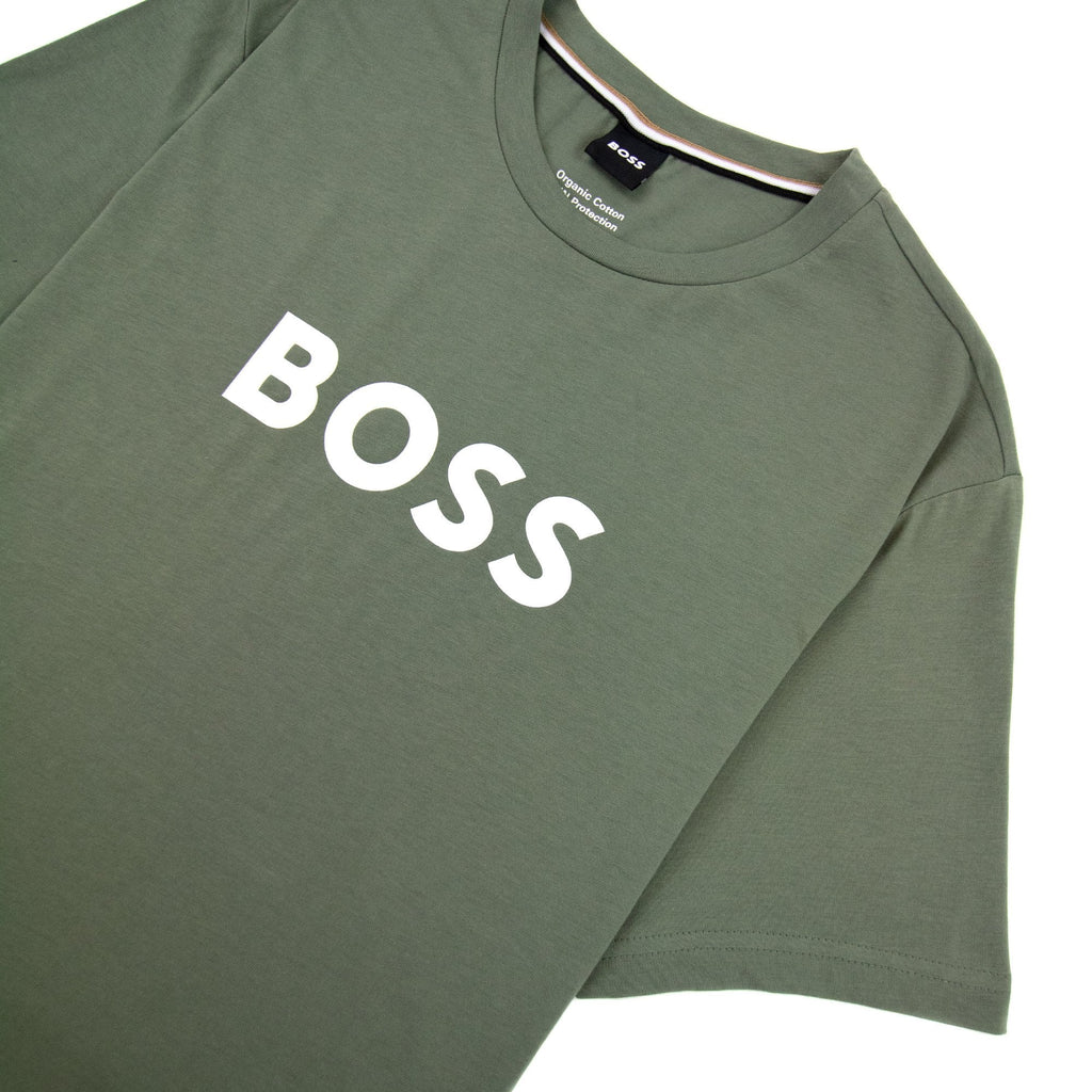 Hugo Boss Organic-cotton T-shirt With Contrast Logo Khaki