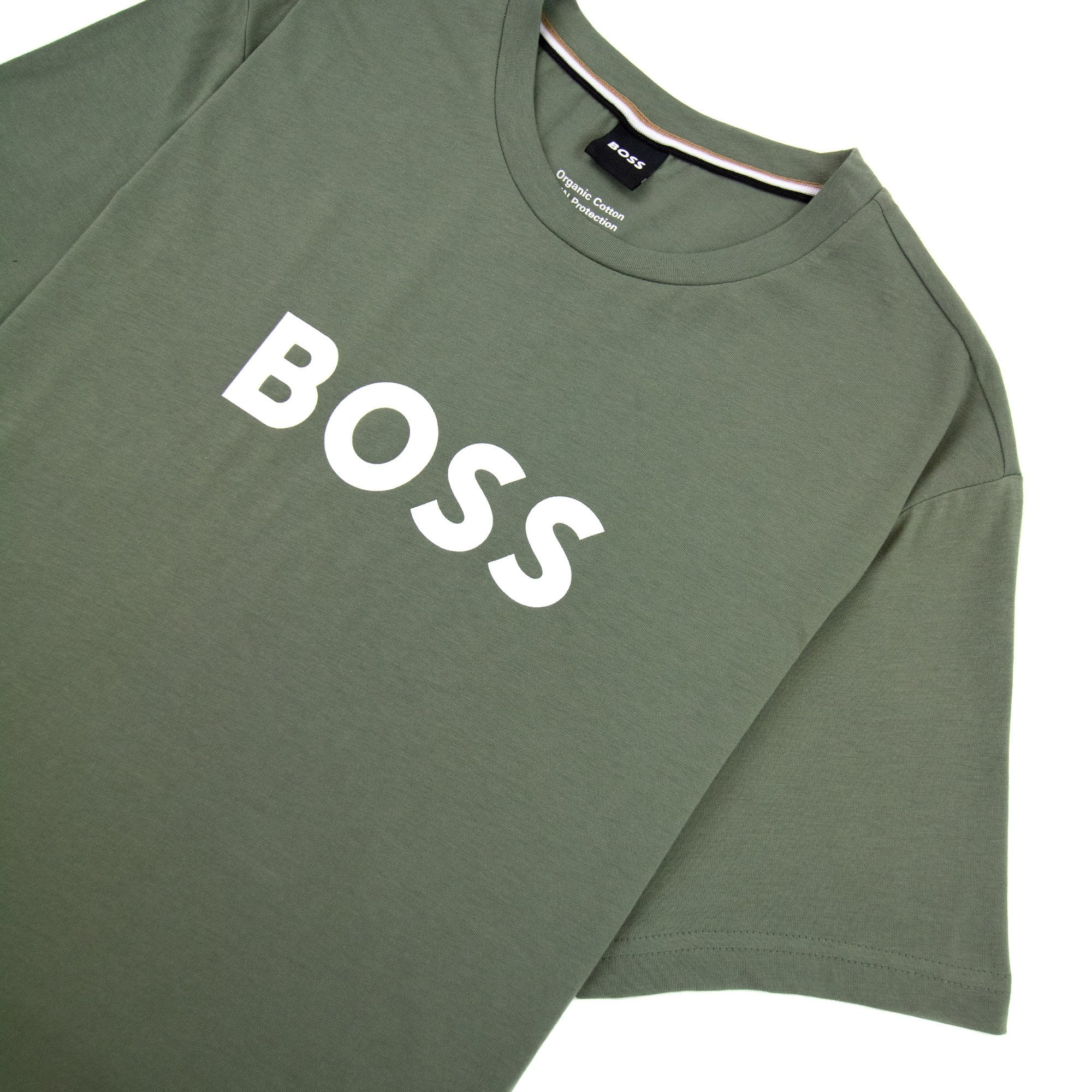 Hugo Boss Organic-cotton T-shirt With Contrast Logo Khaki