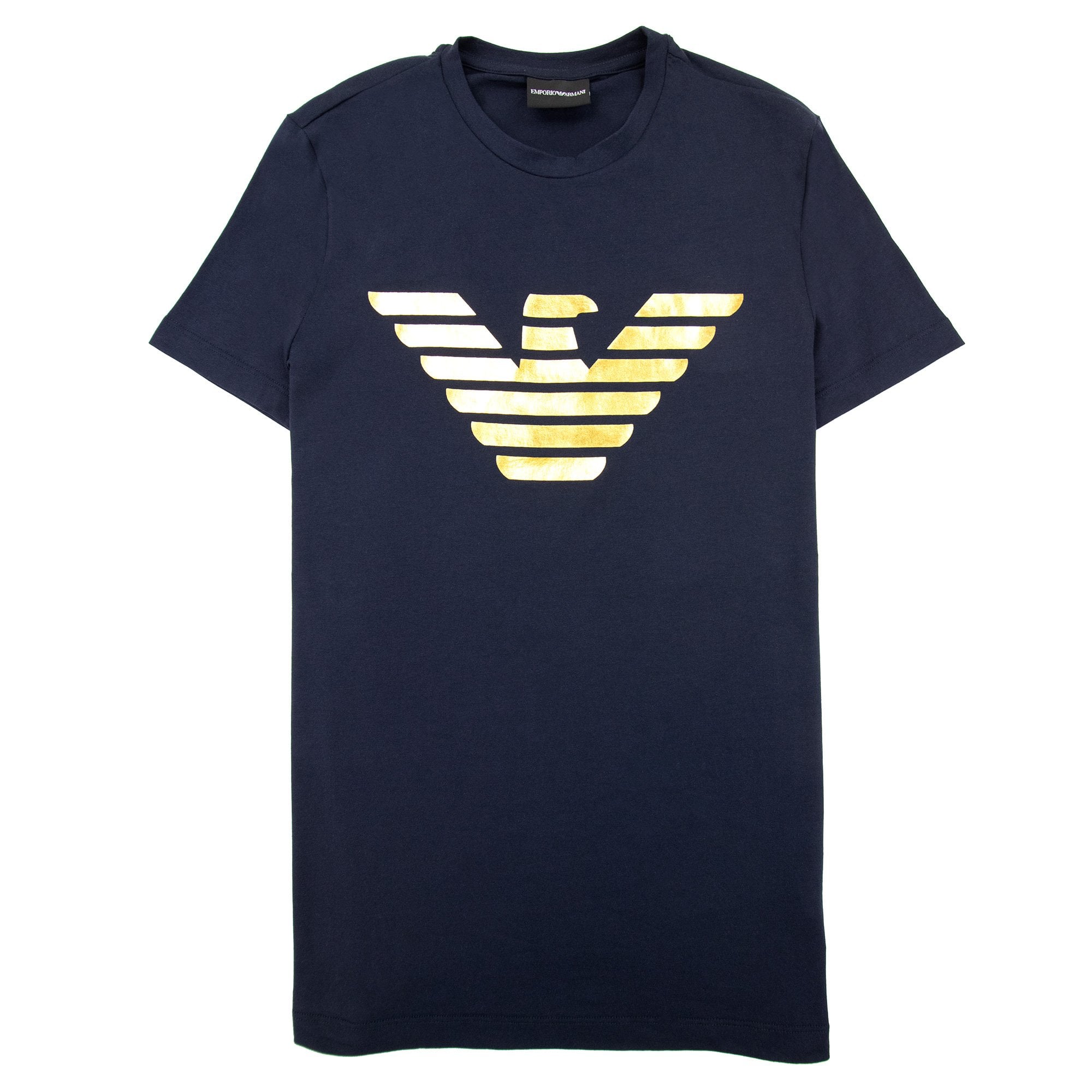 Emporio Armani Gold Eagle Logo T Shirt Navy Blue