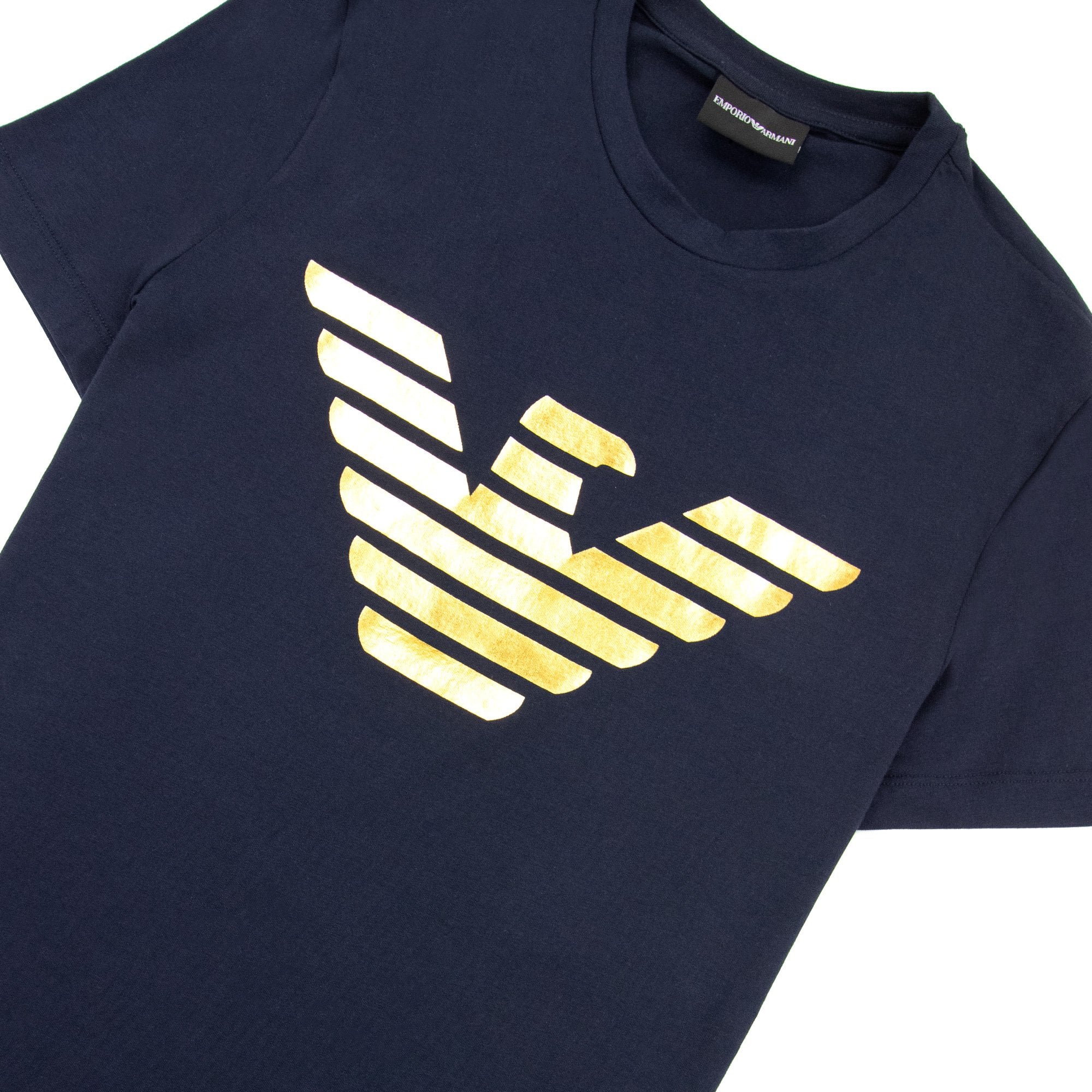 Emporio Armani Gold Eagle Logo T Shirt Navy Blue