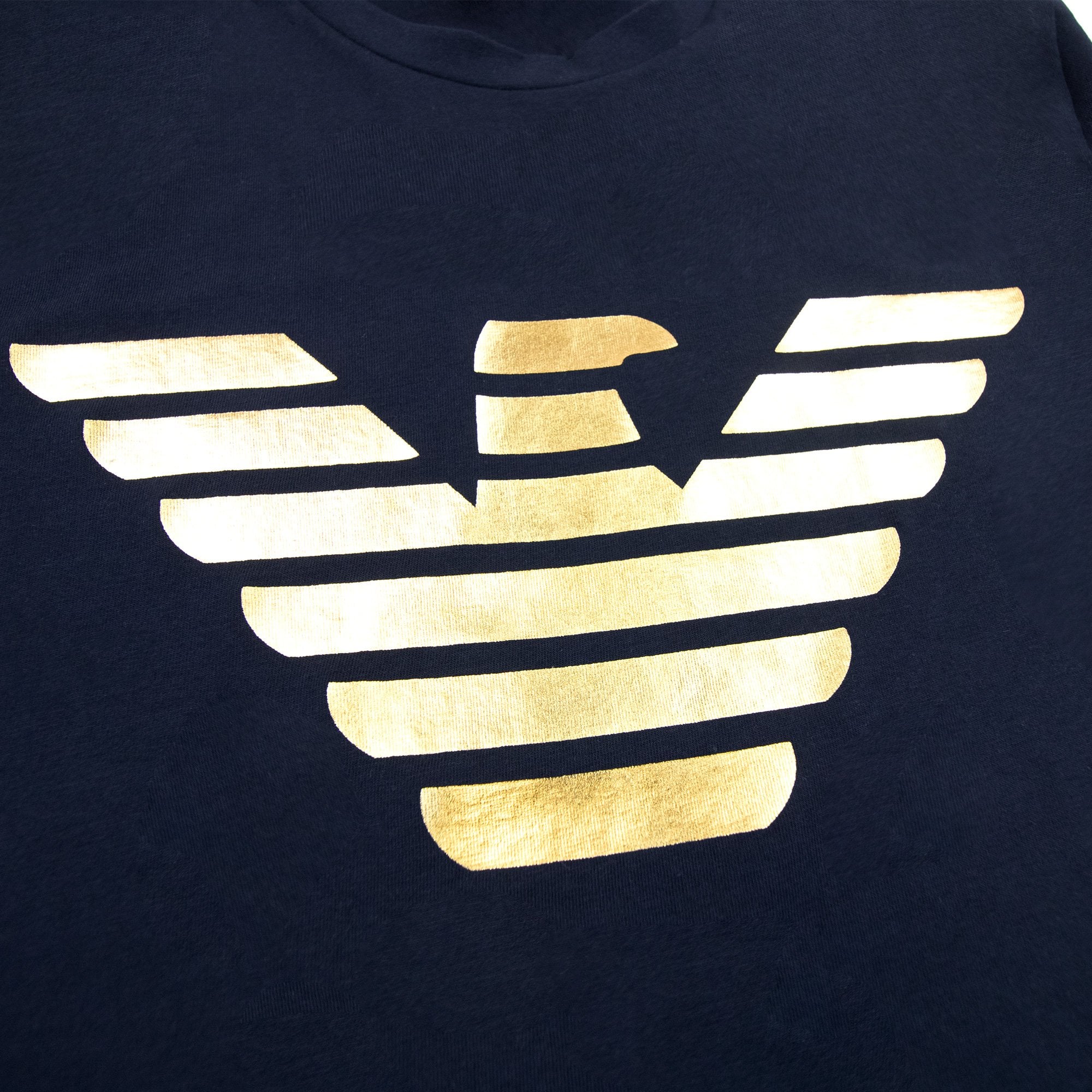 Emporio Armani Gold Eagle Logo T Shirt Navy Blue