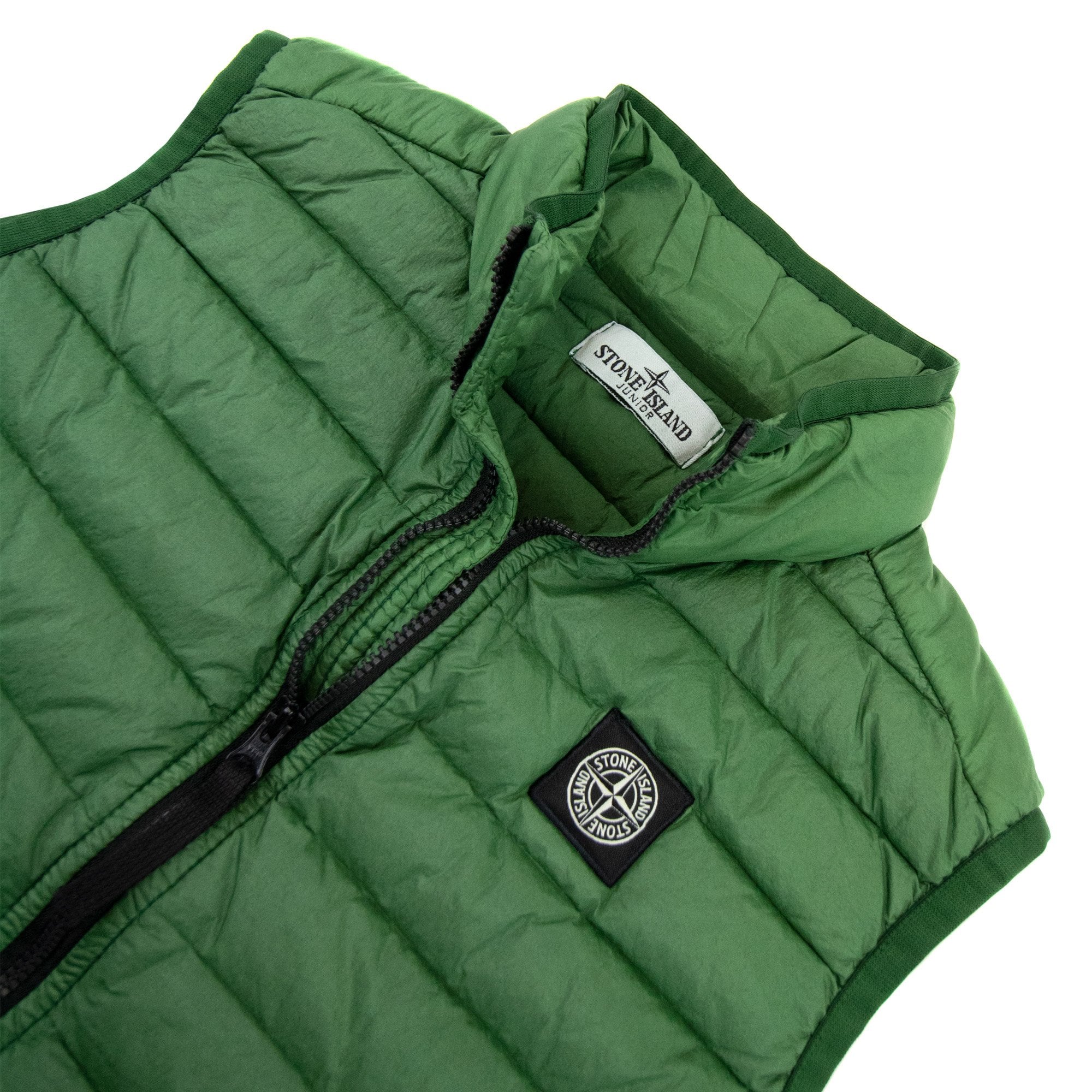 Stone Island Junior G0131 Loom Woven Nylon Gilet Bottle Green V0053