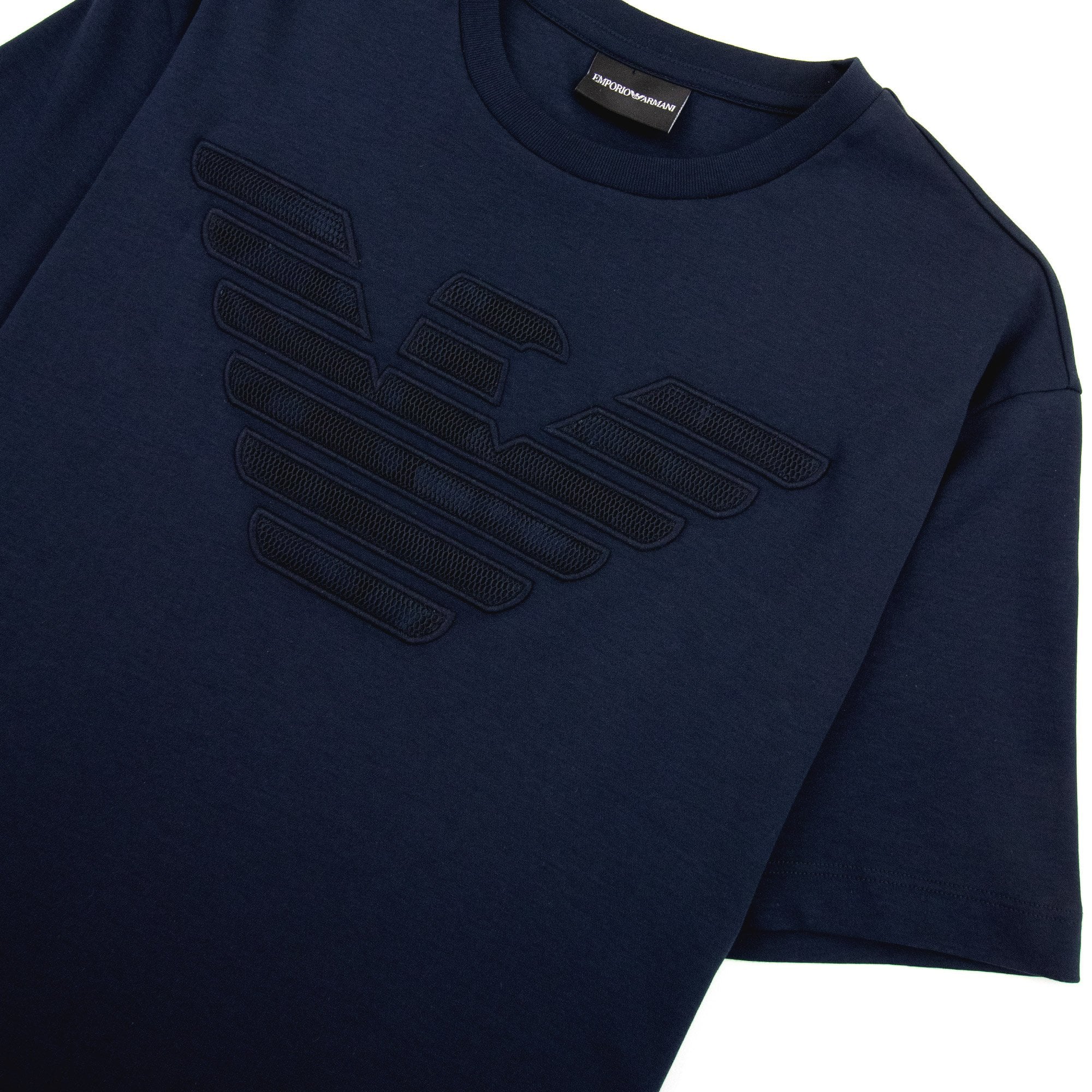 Emporio Armani Mesh Eagle Logo T Shirt Navy